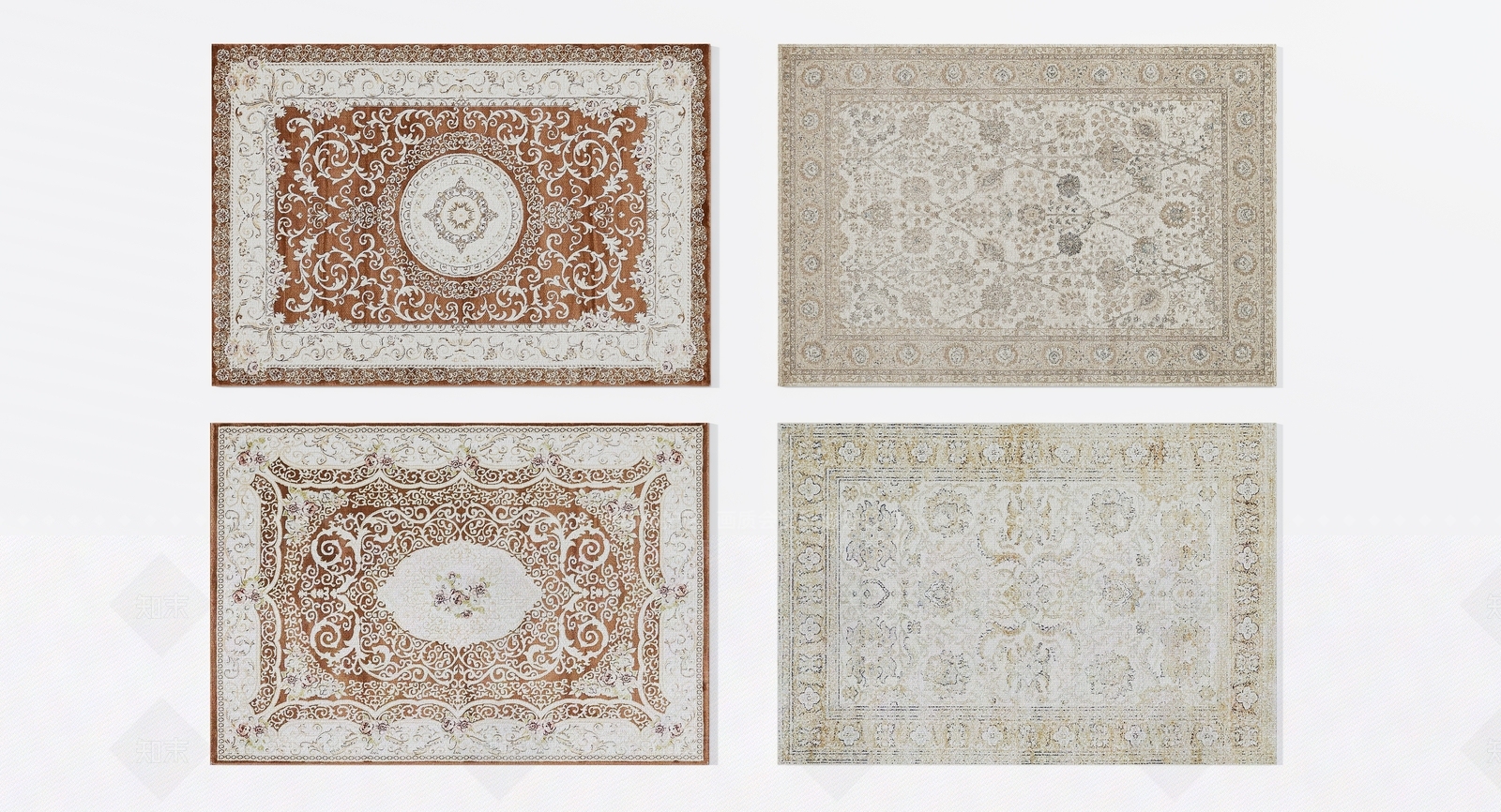 欧式古典米咖色民族花纹地毯3D模型下载【ID:1156040833】