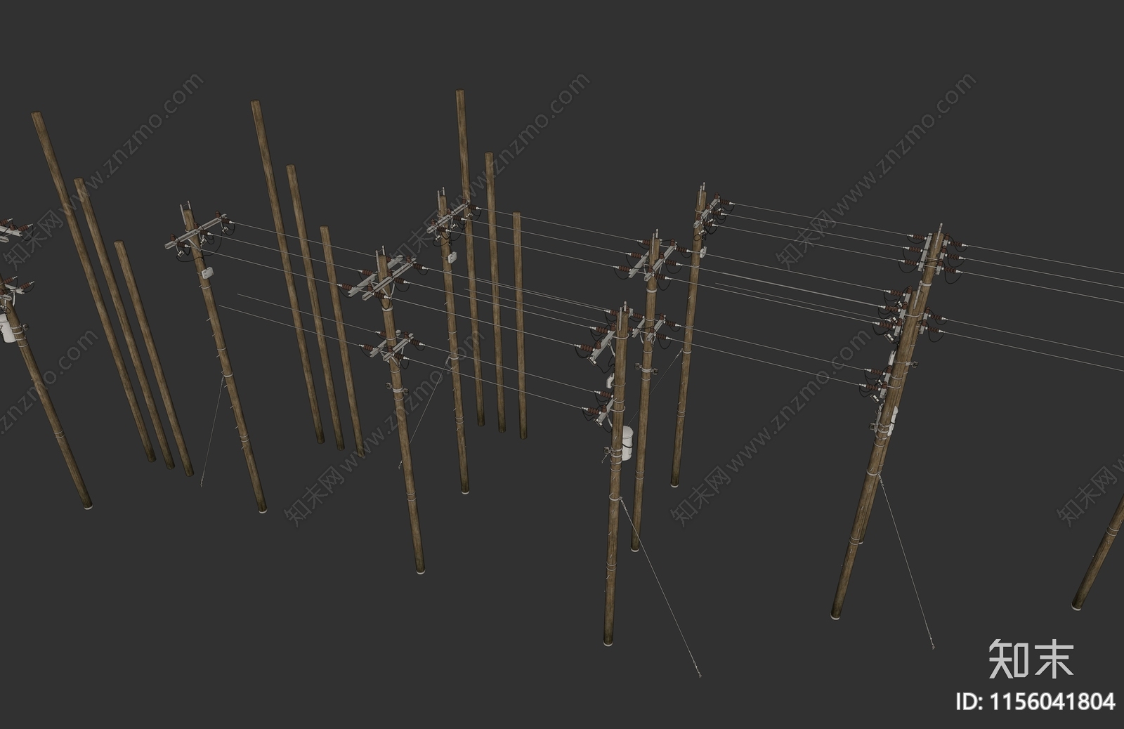 老式电线杆电线高压线组合SU模型下载【ID:1156041804】