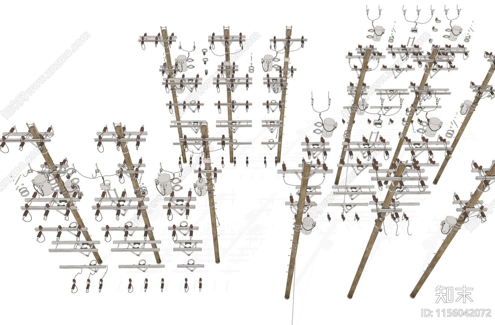 老式电线杆高压线配件组合SU模型下载【ID:1156042072】