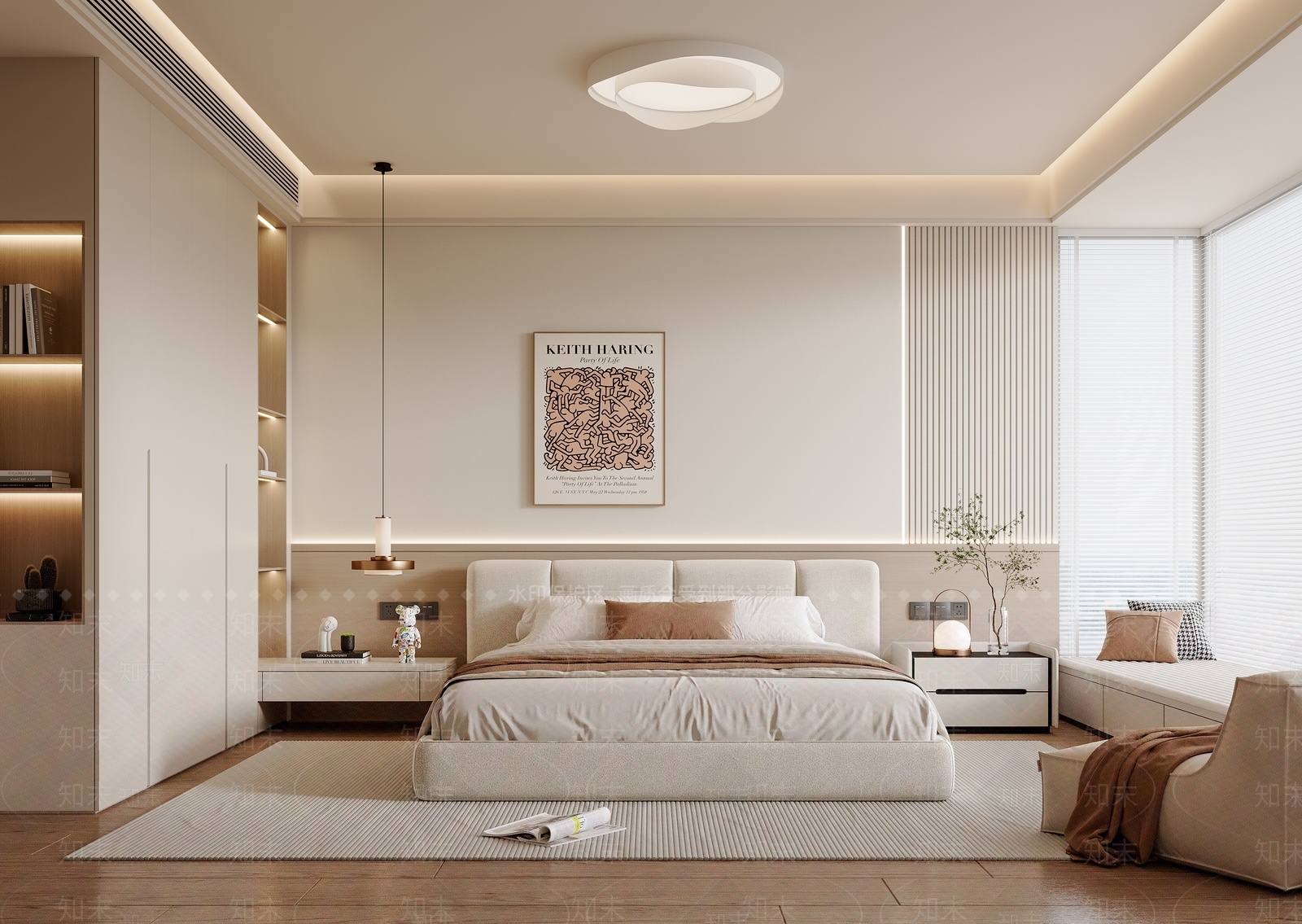 现代奶油风卧室3D模型下载【ID:1156043334】