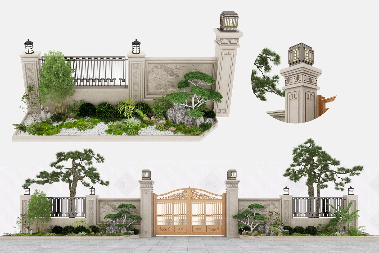 新中式别墅庭院大门3D模型下载【ID:1156044474】