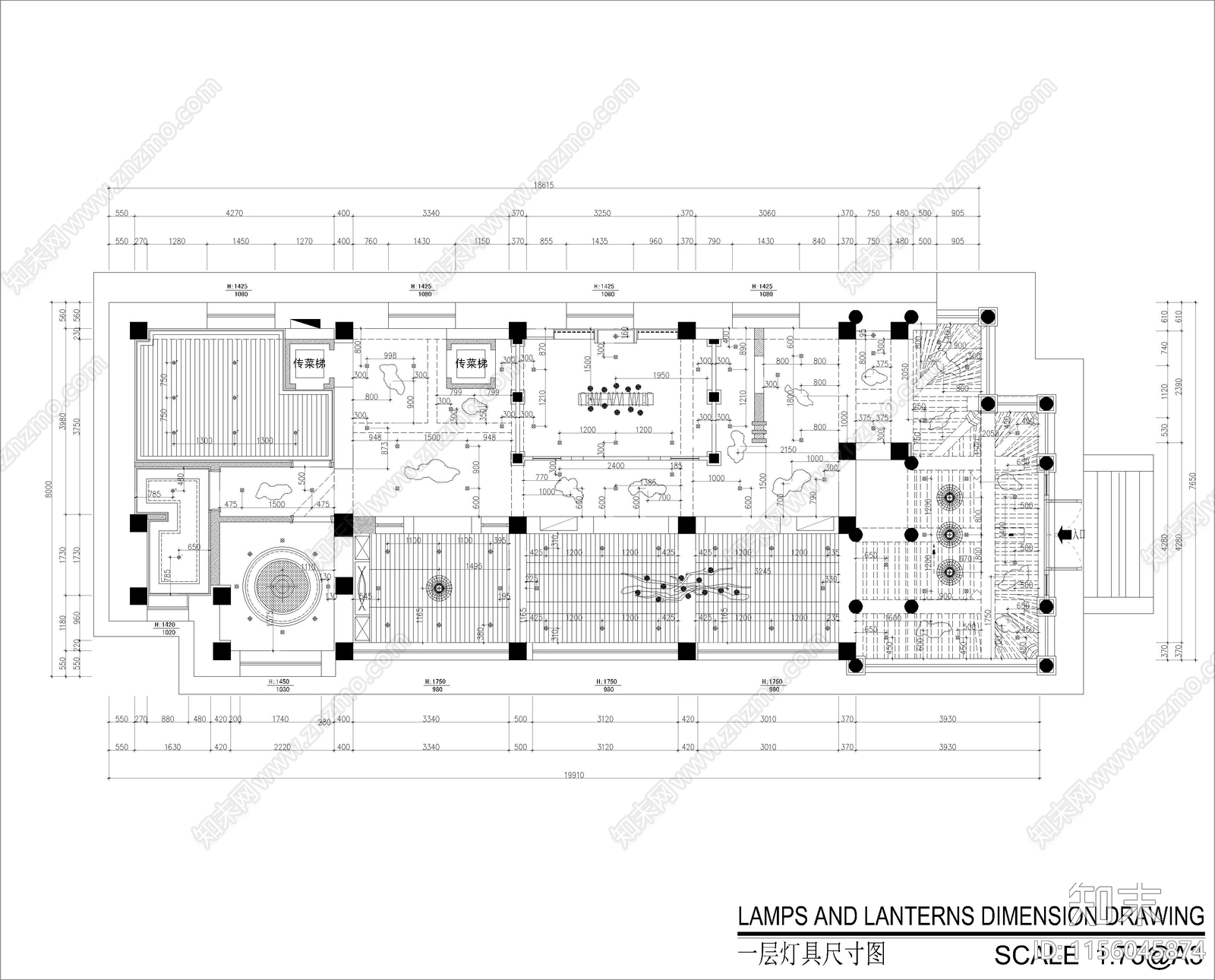 新中式禅意茶楼室内装修设计cad施工图下载【ID:1156045874】