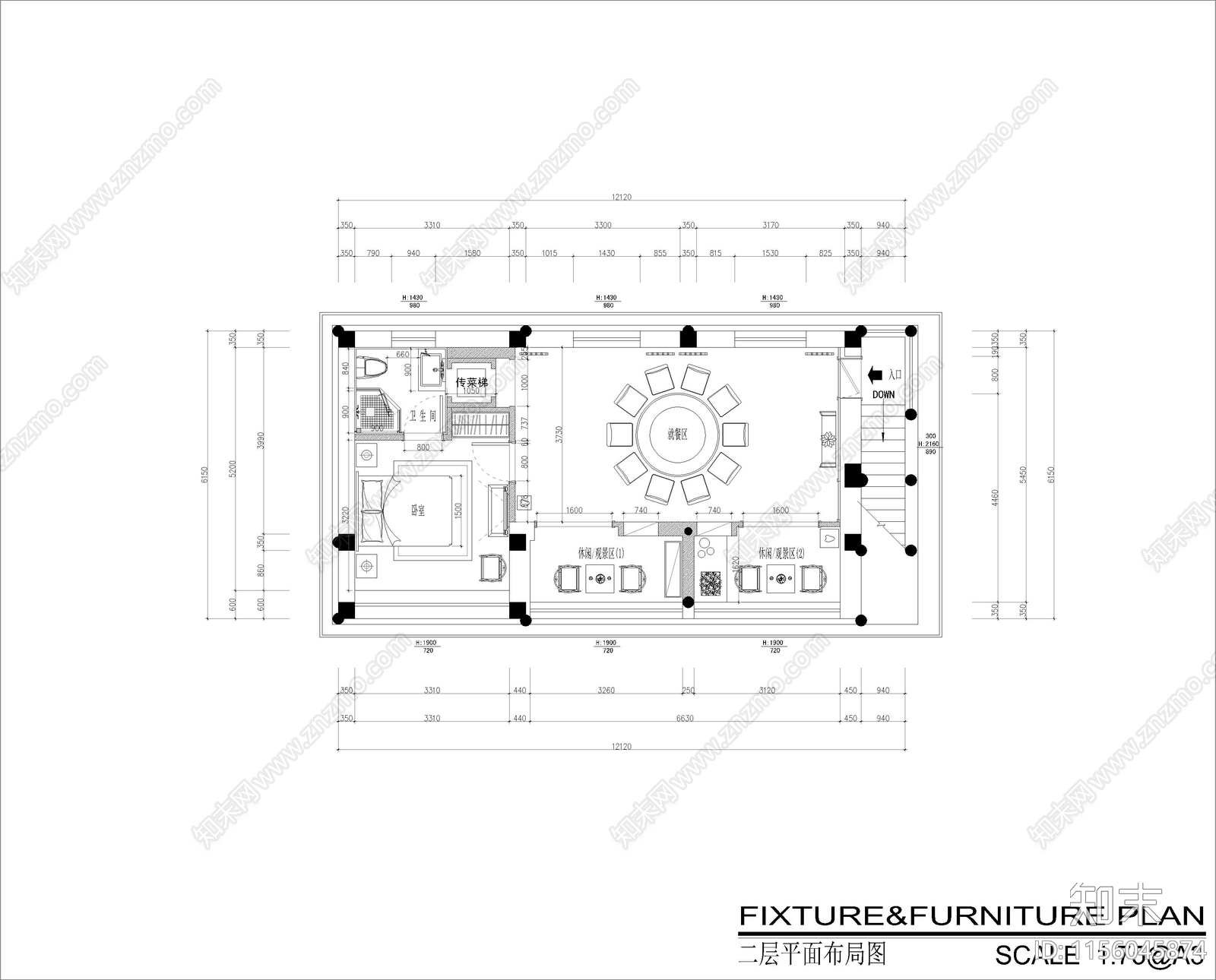 新中式禅意茶楼室内装修设计cad施工图下载【ID:1156045874】