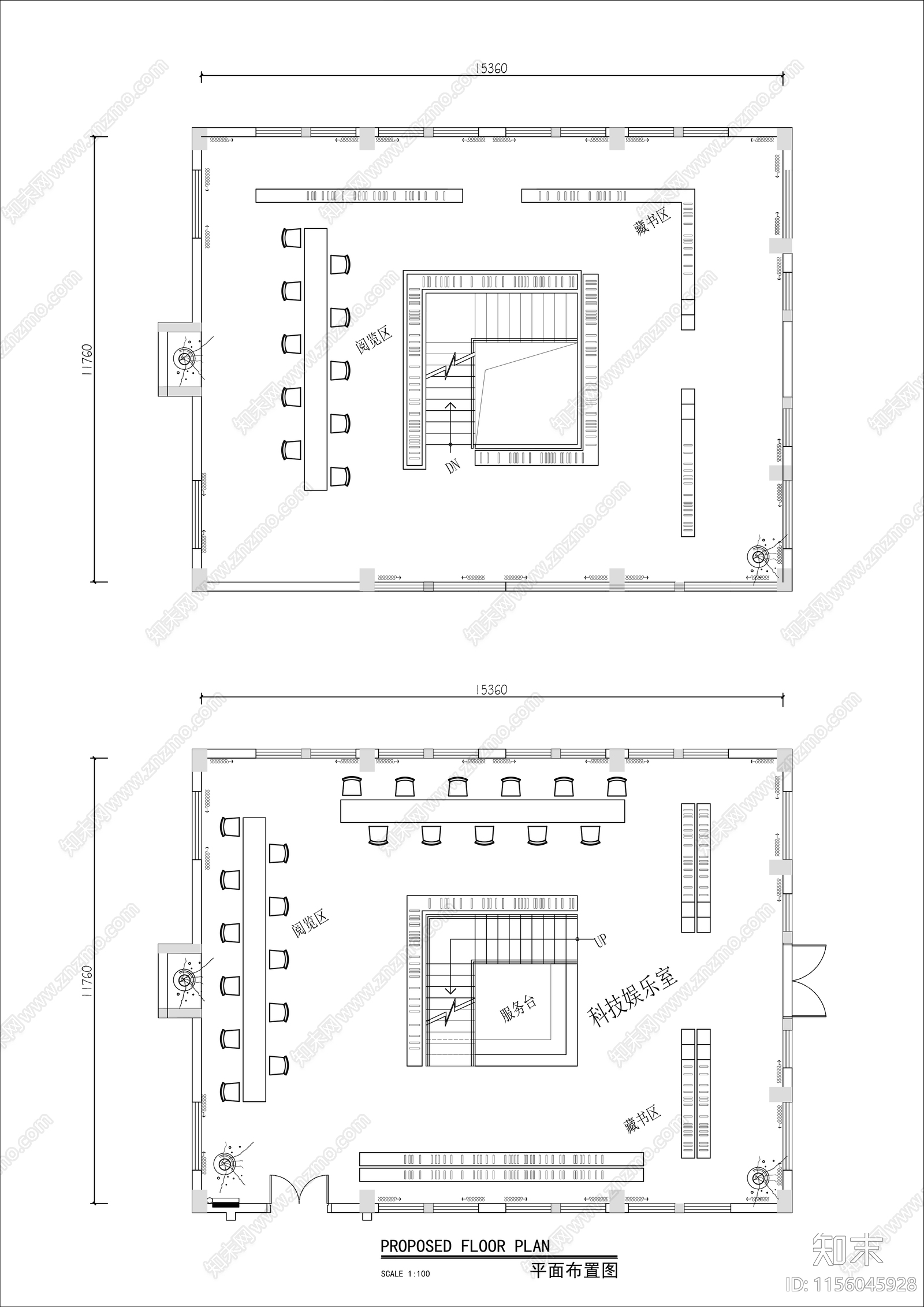 300㎡两层图书馆平面布置图cad施工图下载【ID:1156045928】