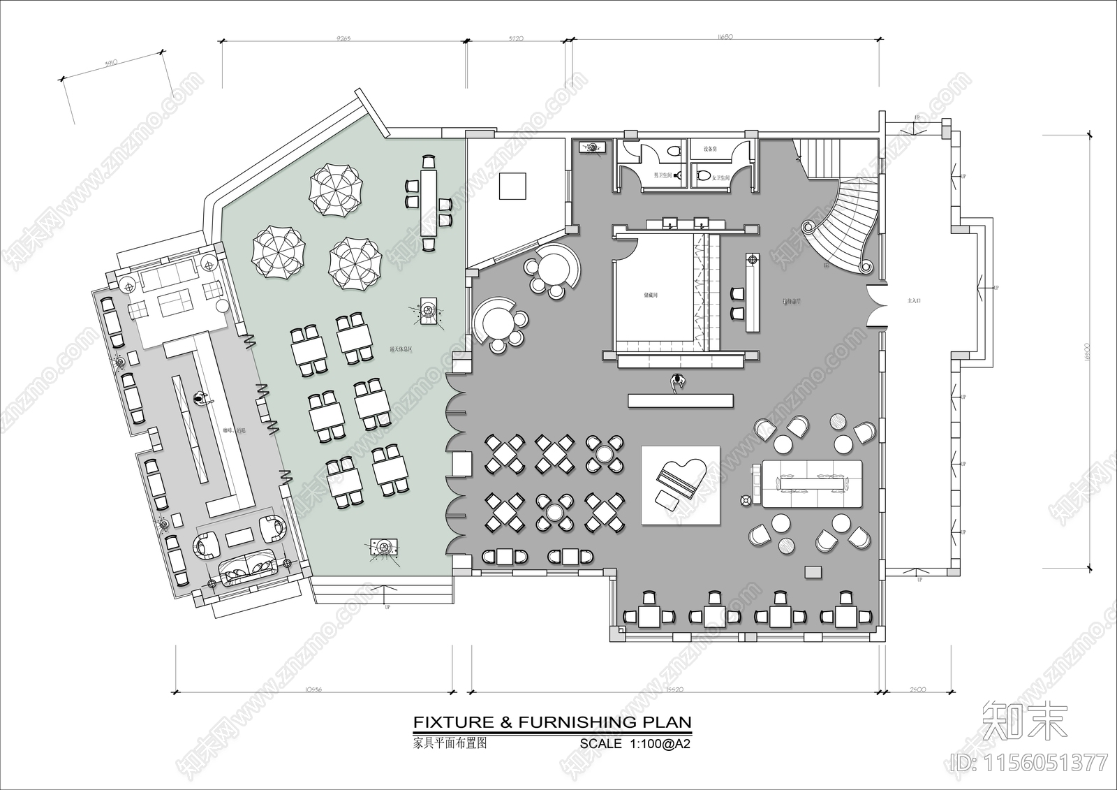 500㎡酒吧音乐咖啡馆平面布置图施工图下载【ID:1156051377】
