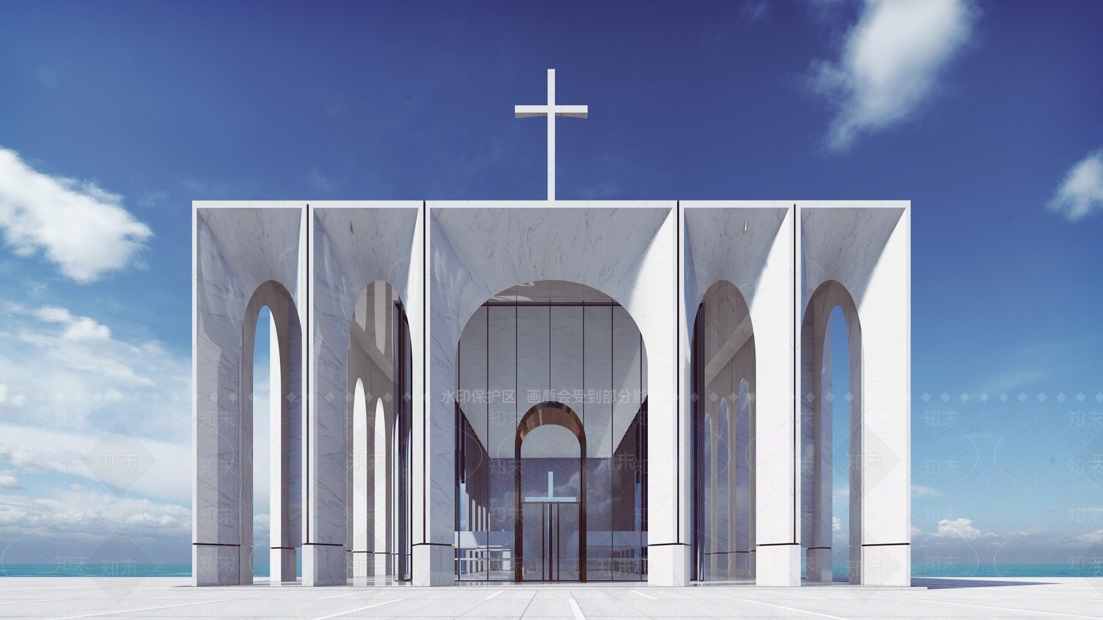 现代教堂建筑SU模型下载【ID:1156284817】