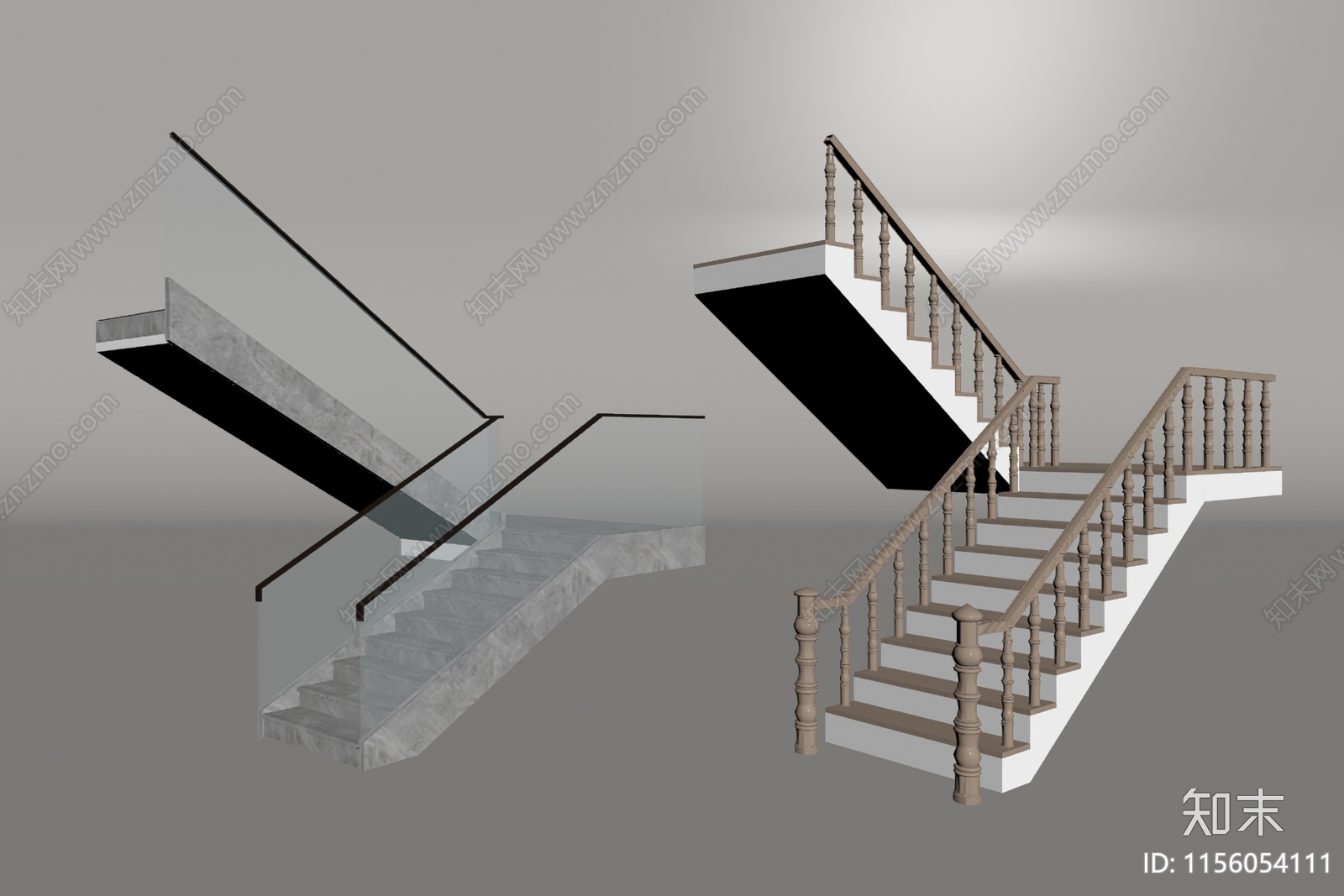 欧式玻璃扶手楼梯SU模型下载【ID:1156054111】