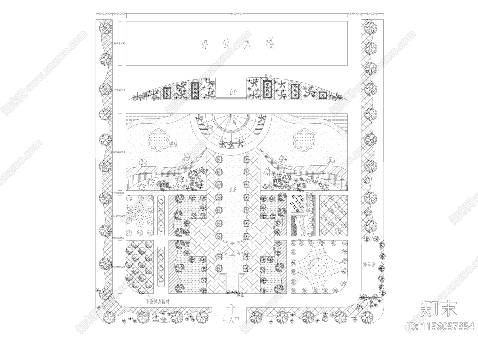 办公楼景观绿化设计方案cad施工图下载【ID:1156057354】