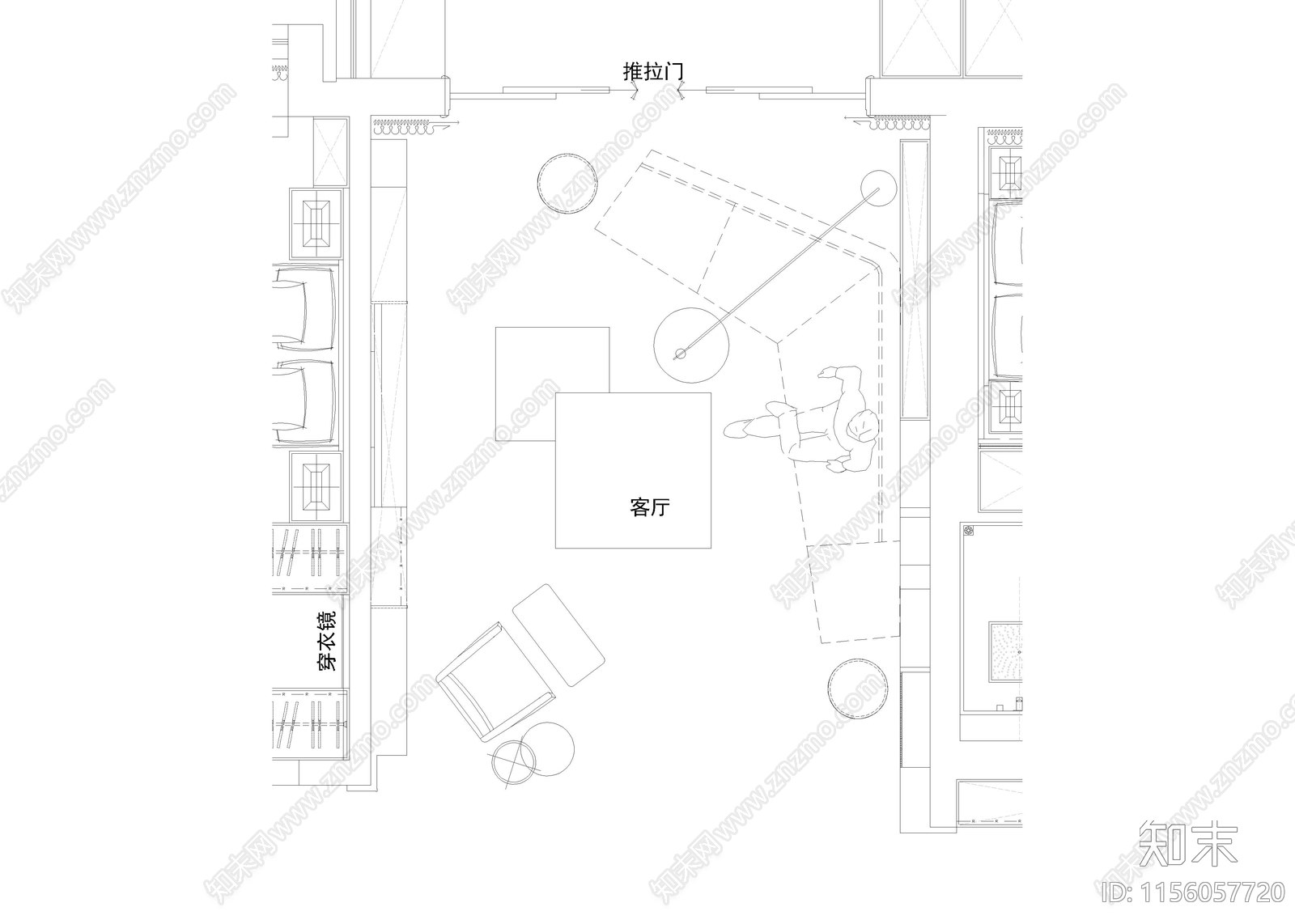 家居客厅cad施工图下载【ID:1156057720】