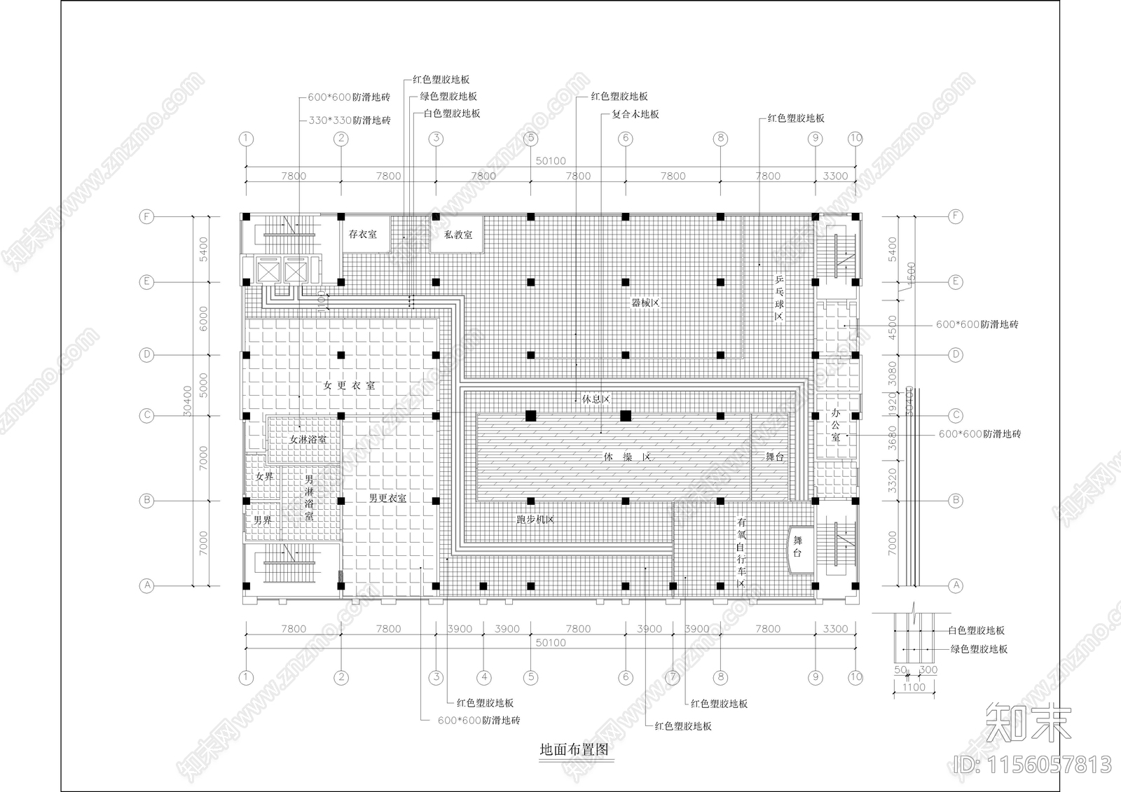 1620㎡健身房cad施工图下载【ID:1156057813】