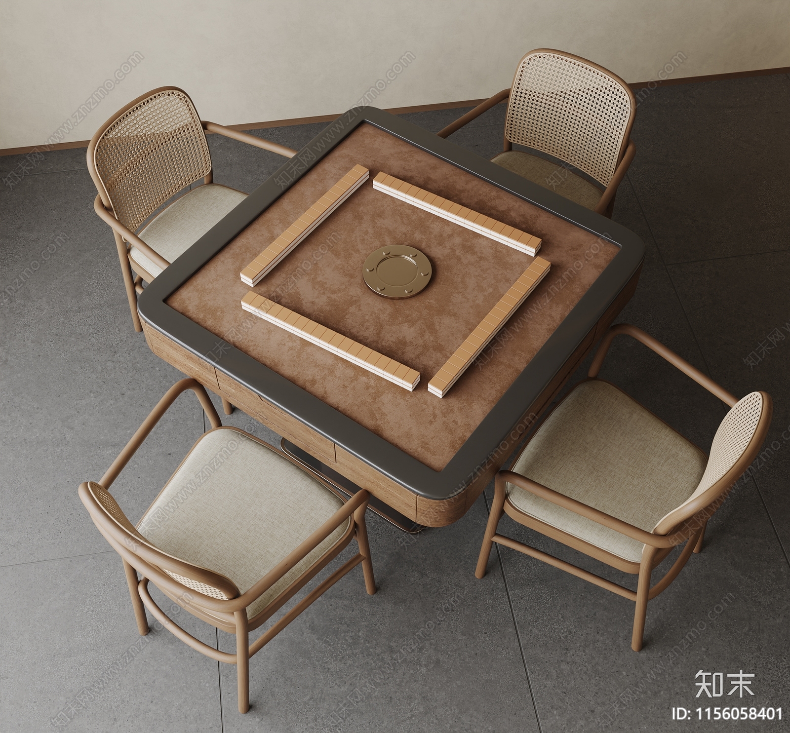 侘寂风麻将桌3D模型下载【ID:1156058401】