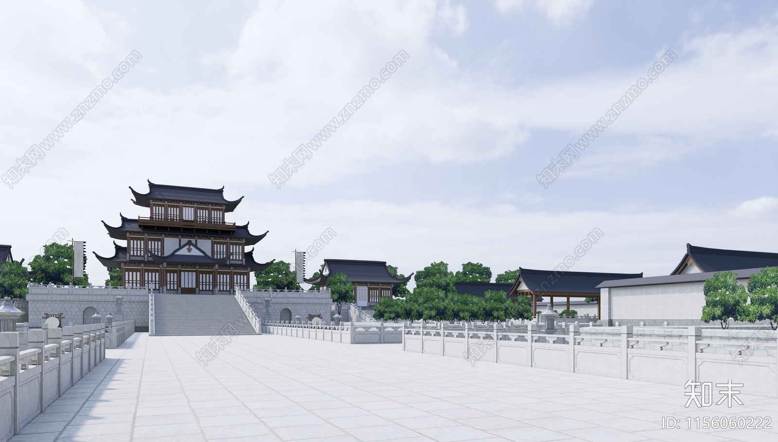 中式仿古寺庙规划SU模型下载【ID:1156060222】