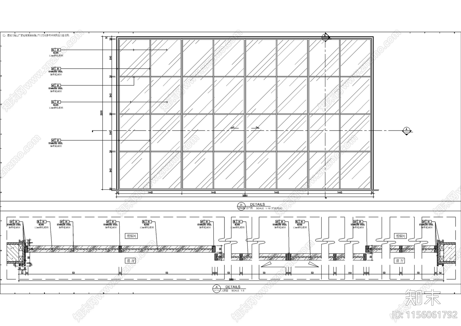 6套玻璃趟门节点大样图cad施工图下载【ID:1156061792】
