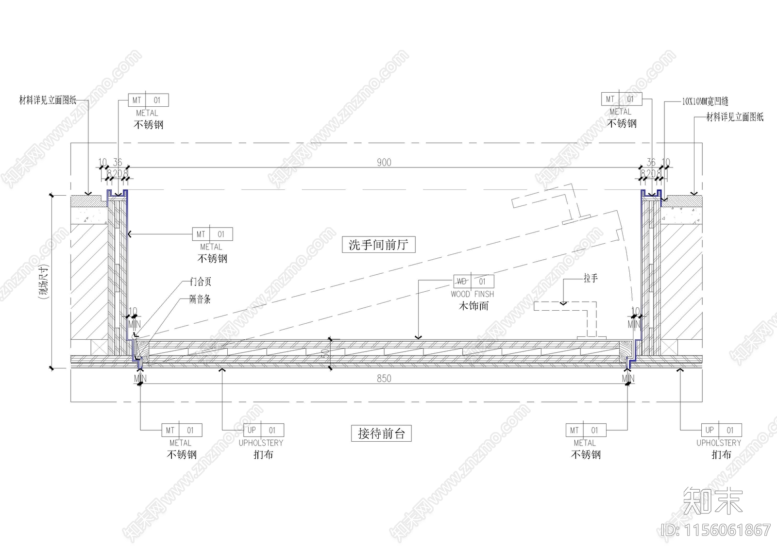 6套扪布隐形门节点大样图cad施工图下载【ID:1156061867】