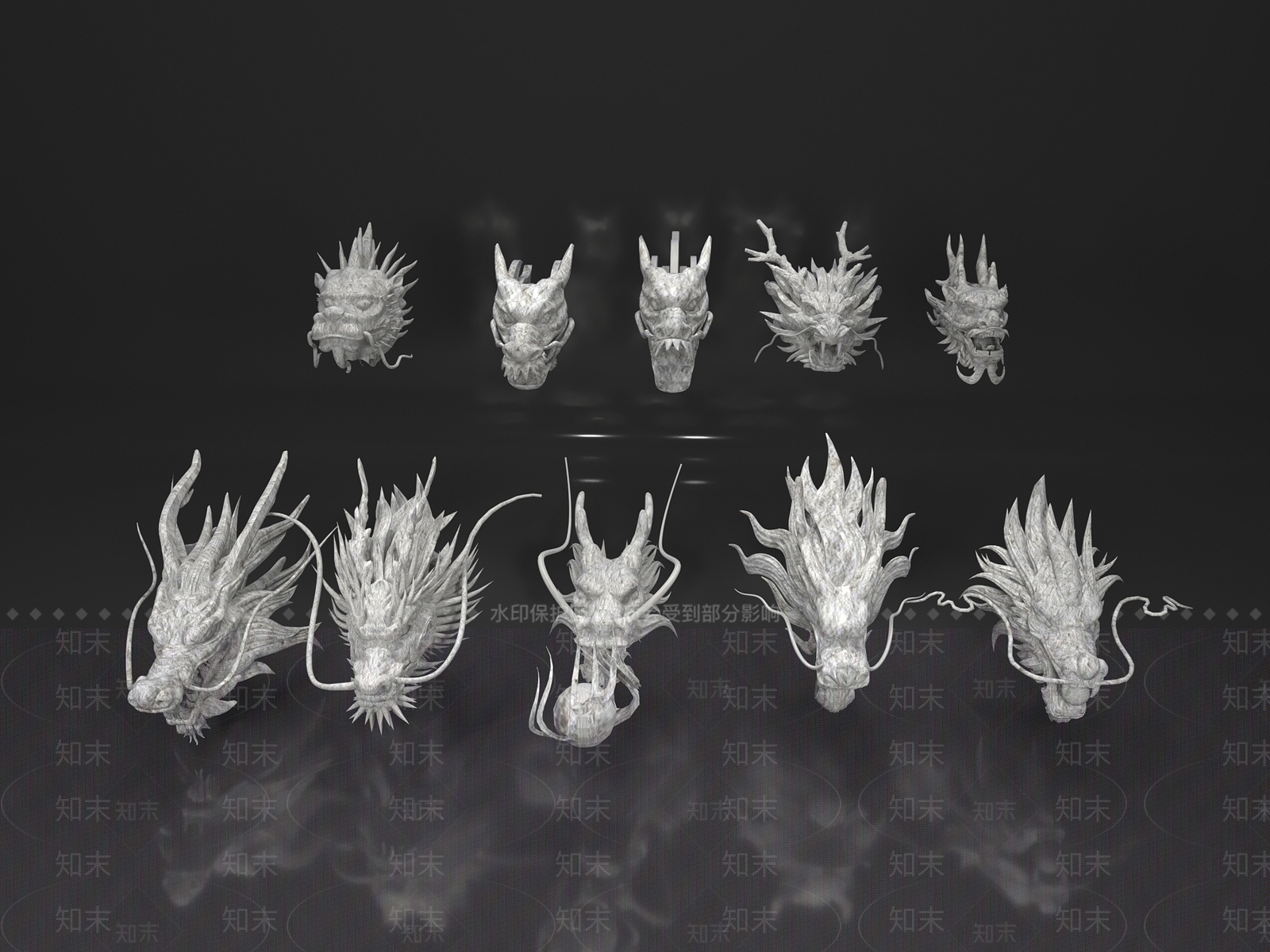 中式龙雕塑小品3D模型下载【ID:1156062635】