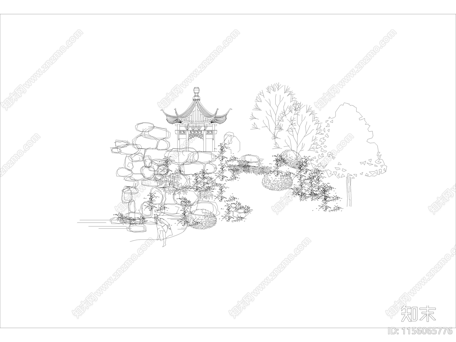 园林景观小品假山亭子立面施工图下载【ID:1156065776】