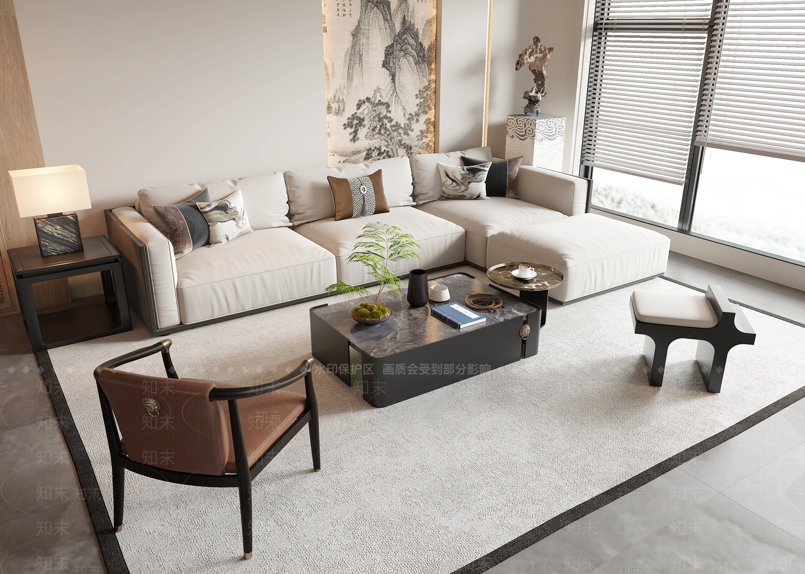 新中式沙发茶几组合3D模型下载【ID:1156066634】