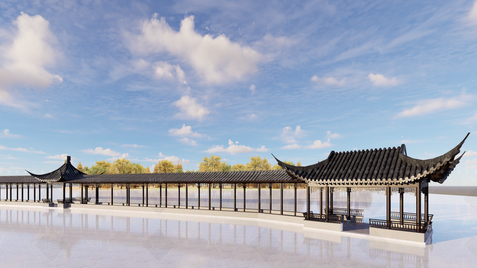 中式组合连廊SU模型下载【ID:1156070424】
