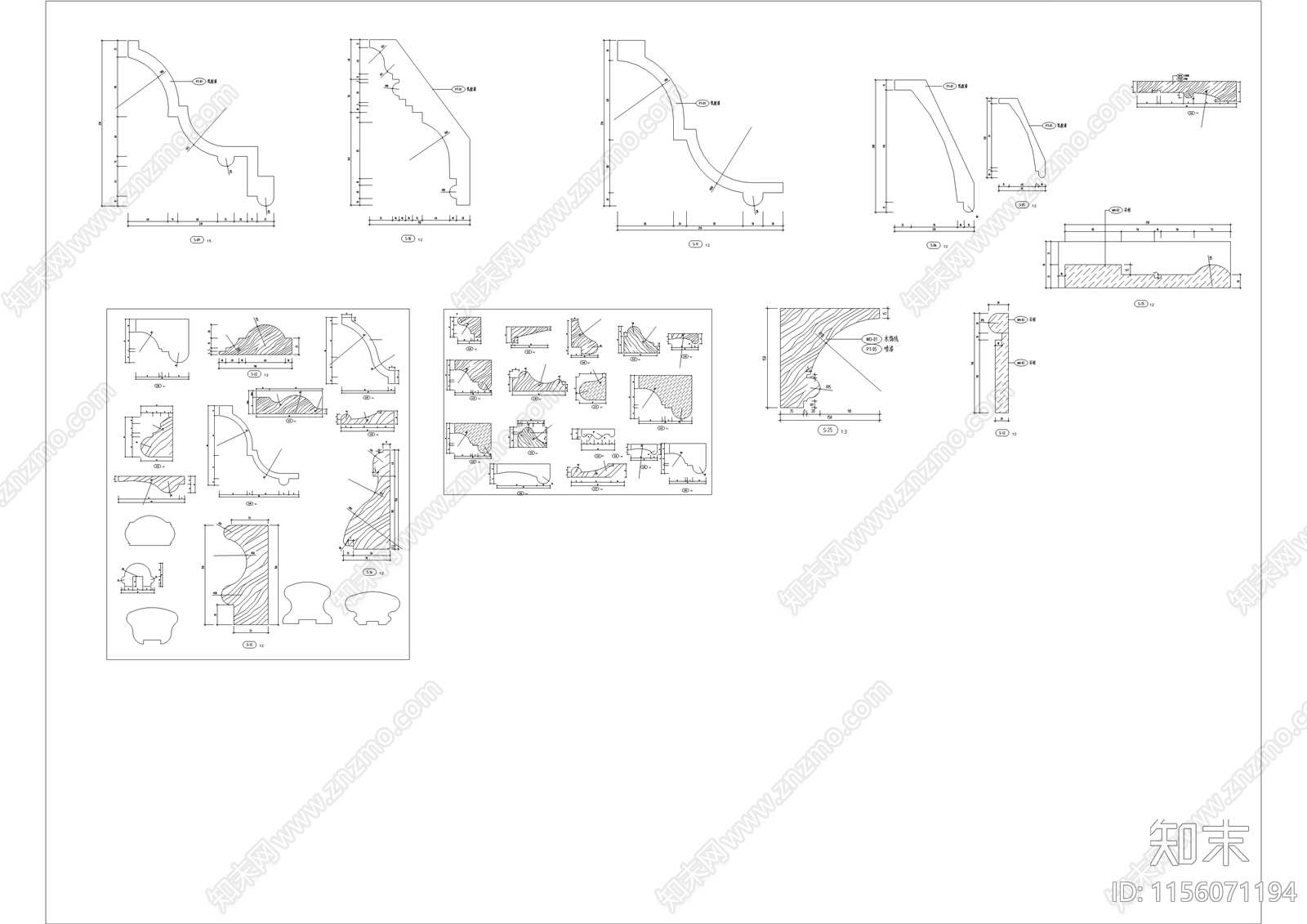 石膏线装饰线系列合集cad施工图下载【ID:1156071194】