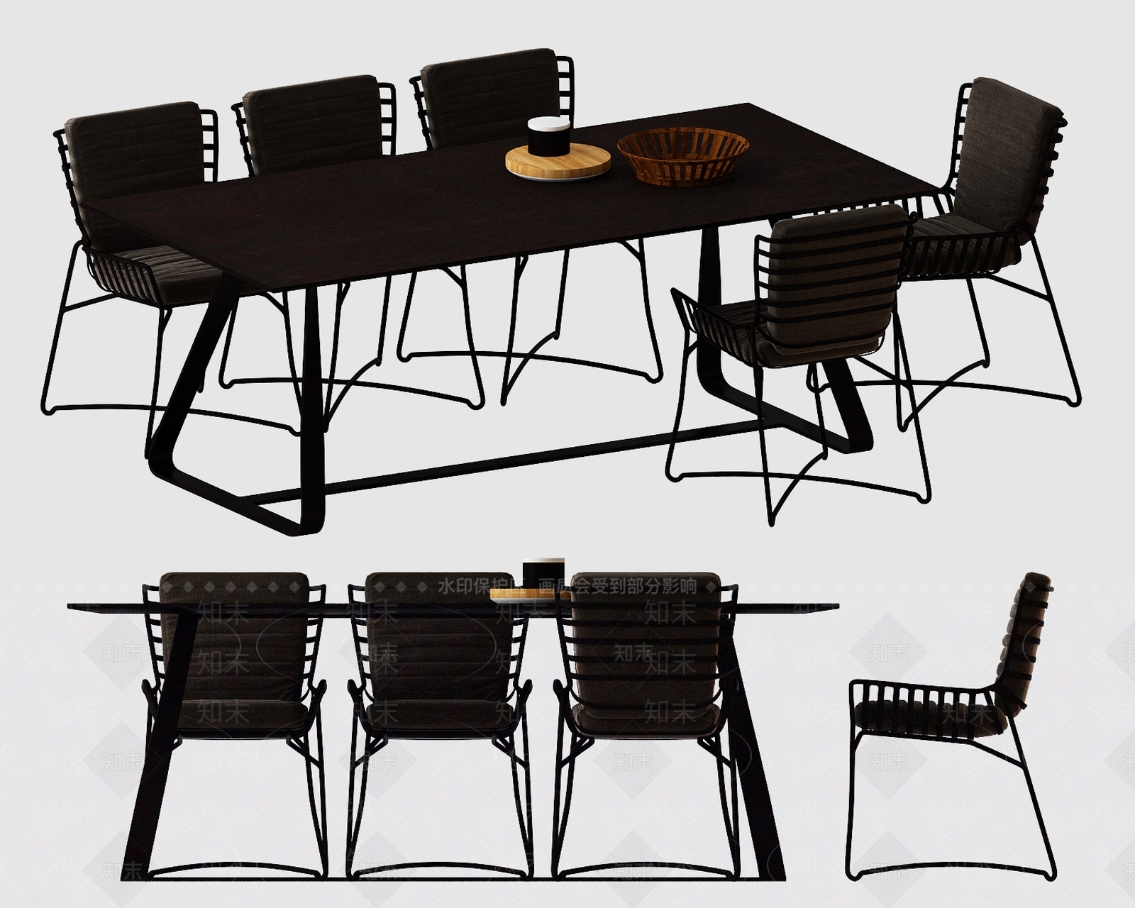 现代铁艺休闲桌椅组合餐桌椅3D模型下载【ID:1156071951】