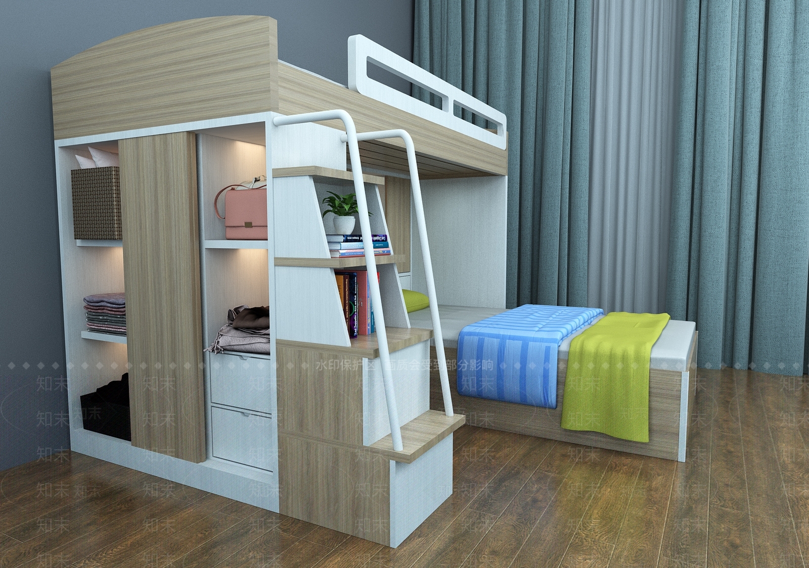 现代上下床3D模型下载【ID:1156072803】