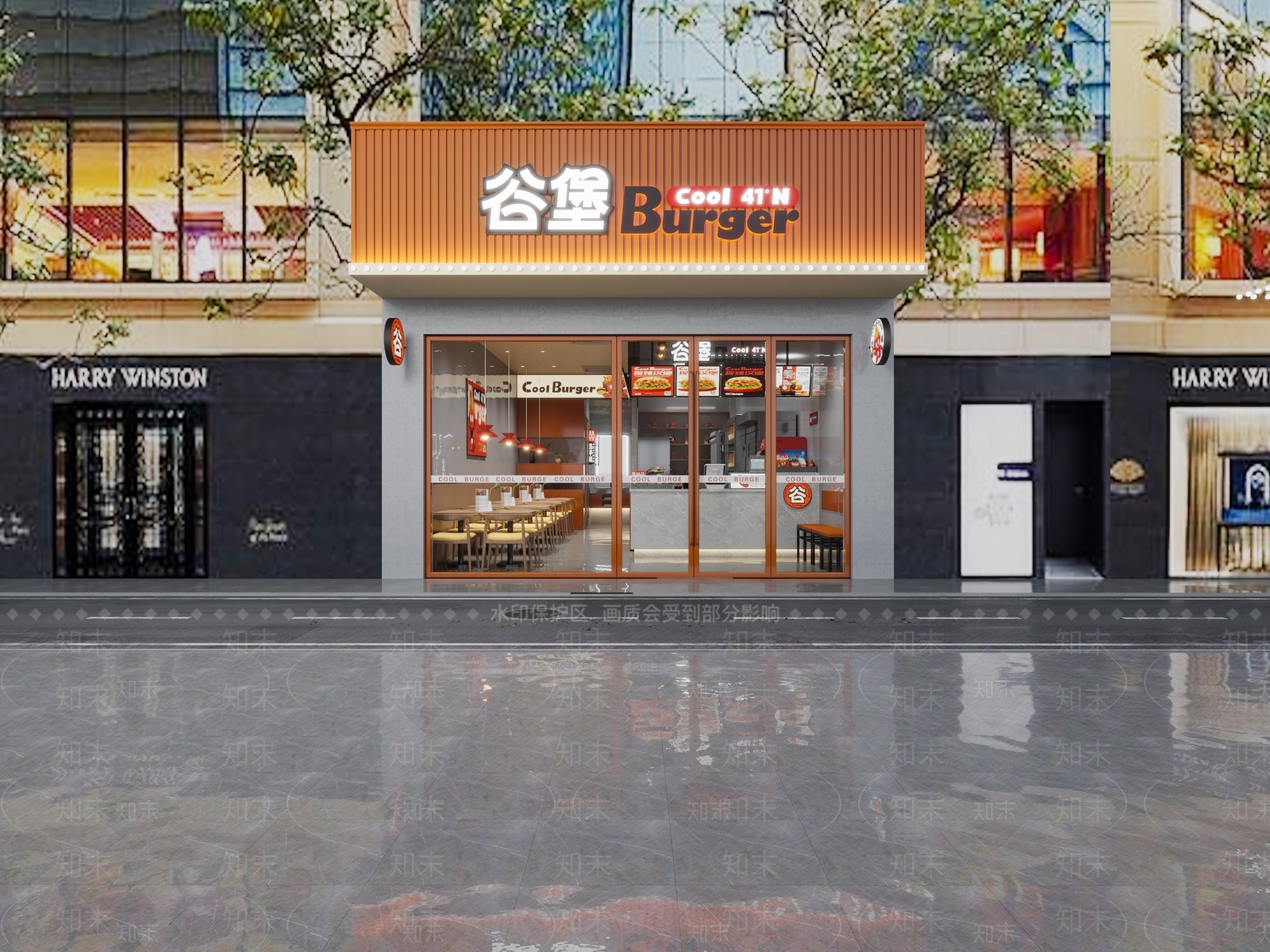 现代汉堡炸鸡店门头3D模型下载【ID:1156073882】