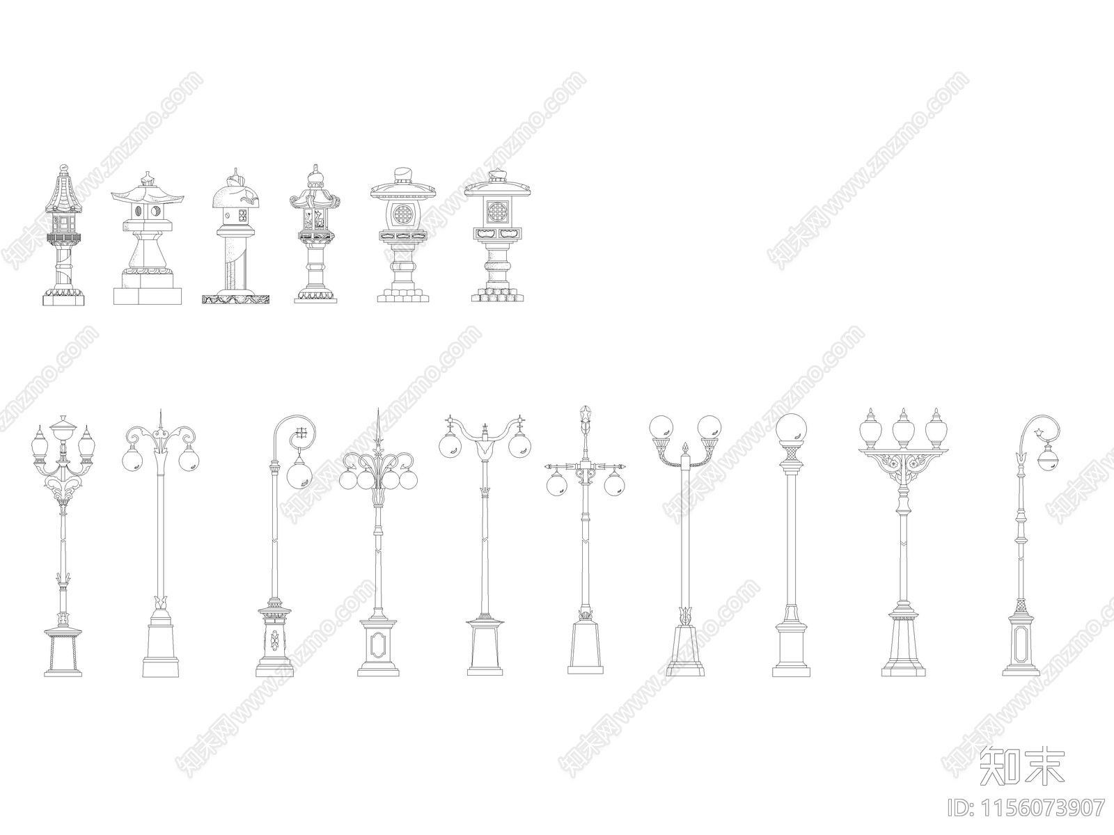 中式景观灯施工图下载【ID:1156073907】