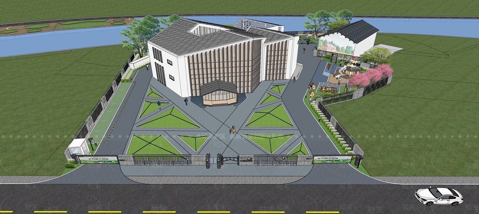 现代办公景观SU模型下载【ID:1156075387】