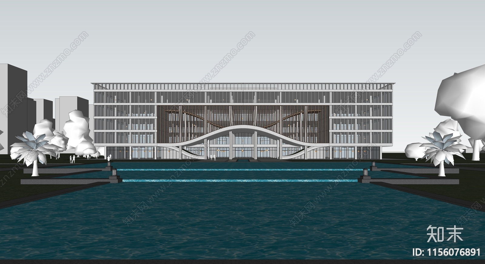 现代图书馆建筑SU模型下载【ID:1156076891】