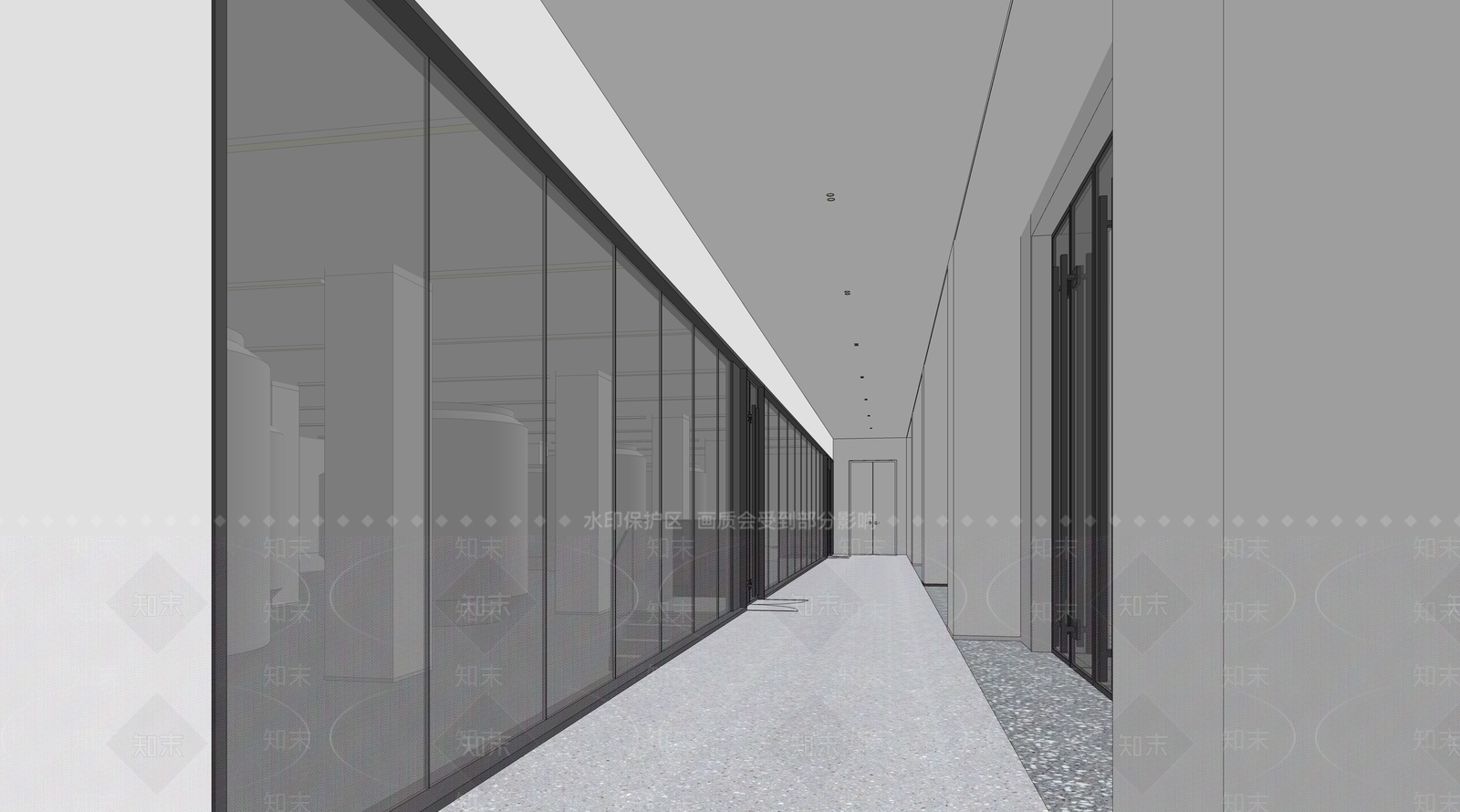 现代办公走廊SU模型下载【ID:1156077010】
