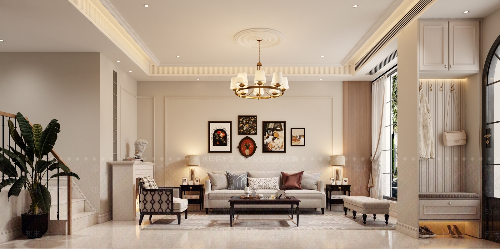 美式别墅客餐厅3D模型下载【ID:1156082694】