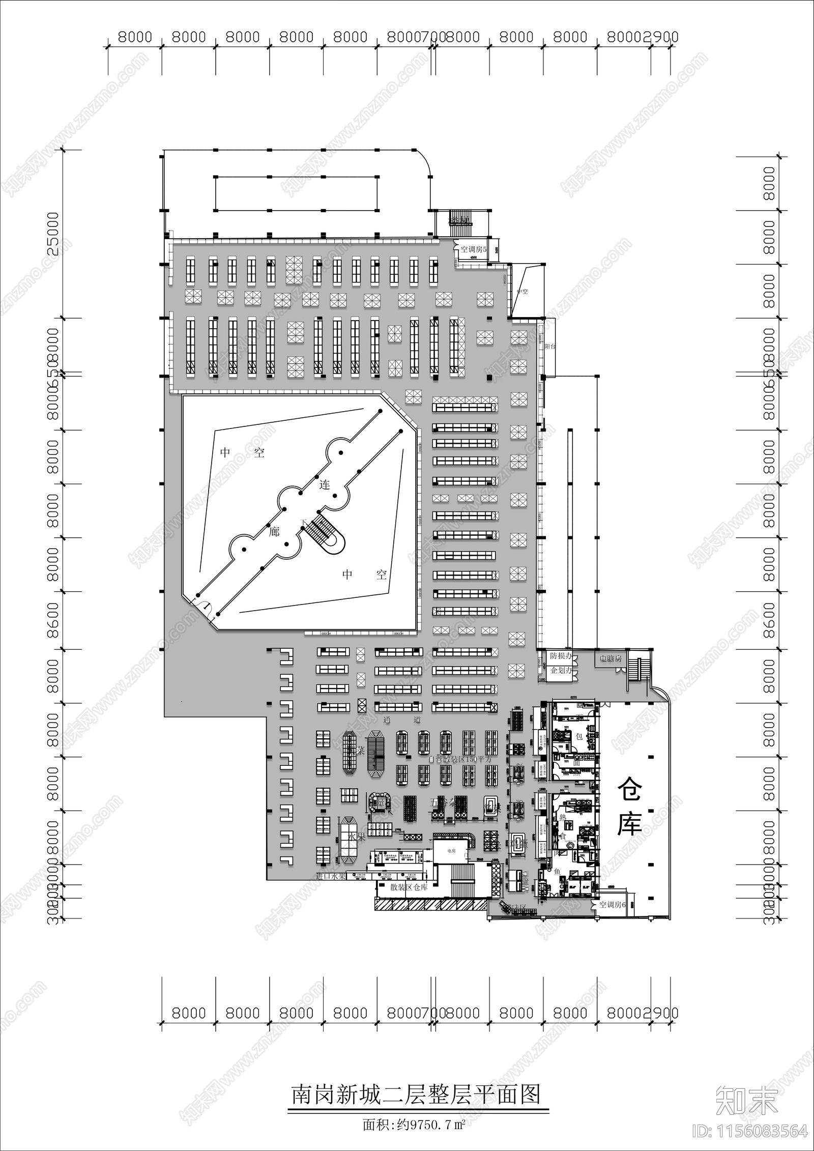 5000㎡商场超市平面布置图施工图下载【ID:1156083564】