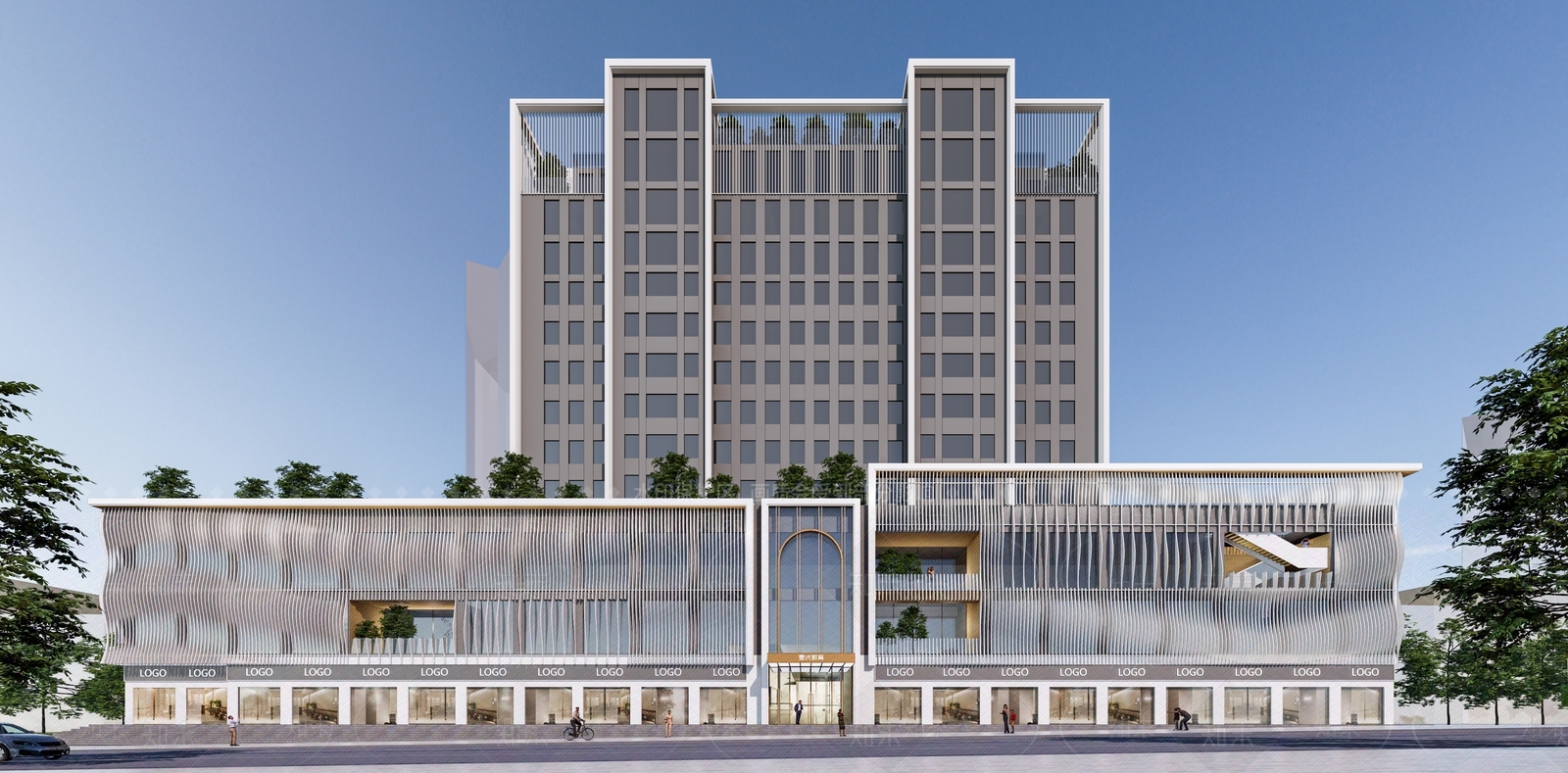 现代城市街区建筑商业裙房立面SU模型下载【ID:1156085008】