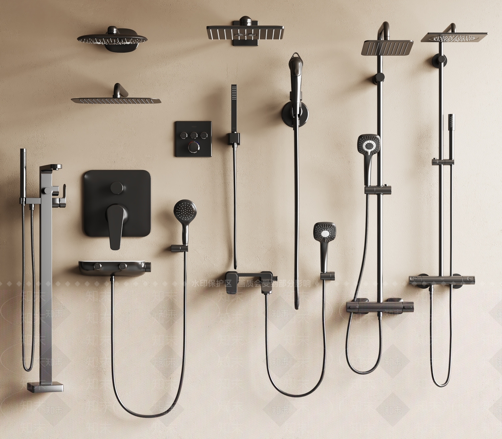 现代淋浴花洒组合3D模型下载【ID:1156085741】