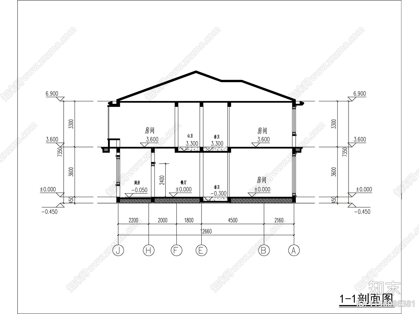 现代两层独栋别墅建筑cad施工图下载【ID:1156086381】