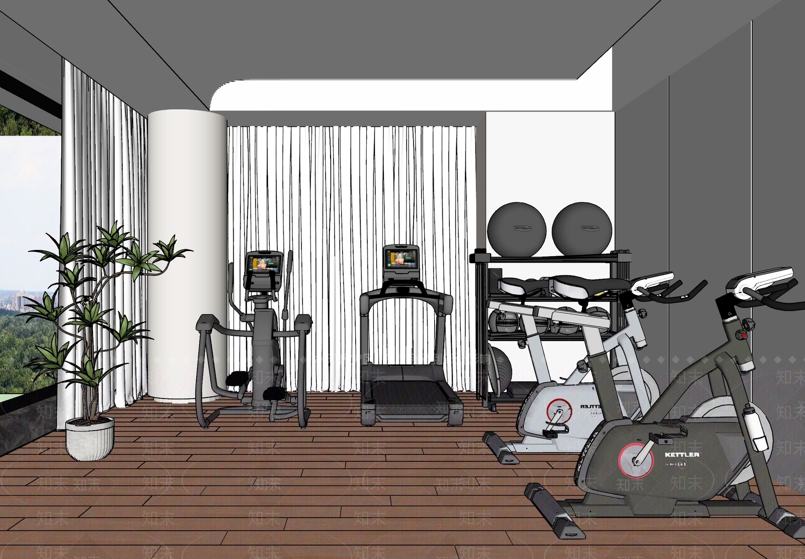 现代家居健身房SU模型下载【ID:1156096706】