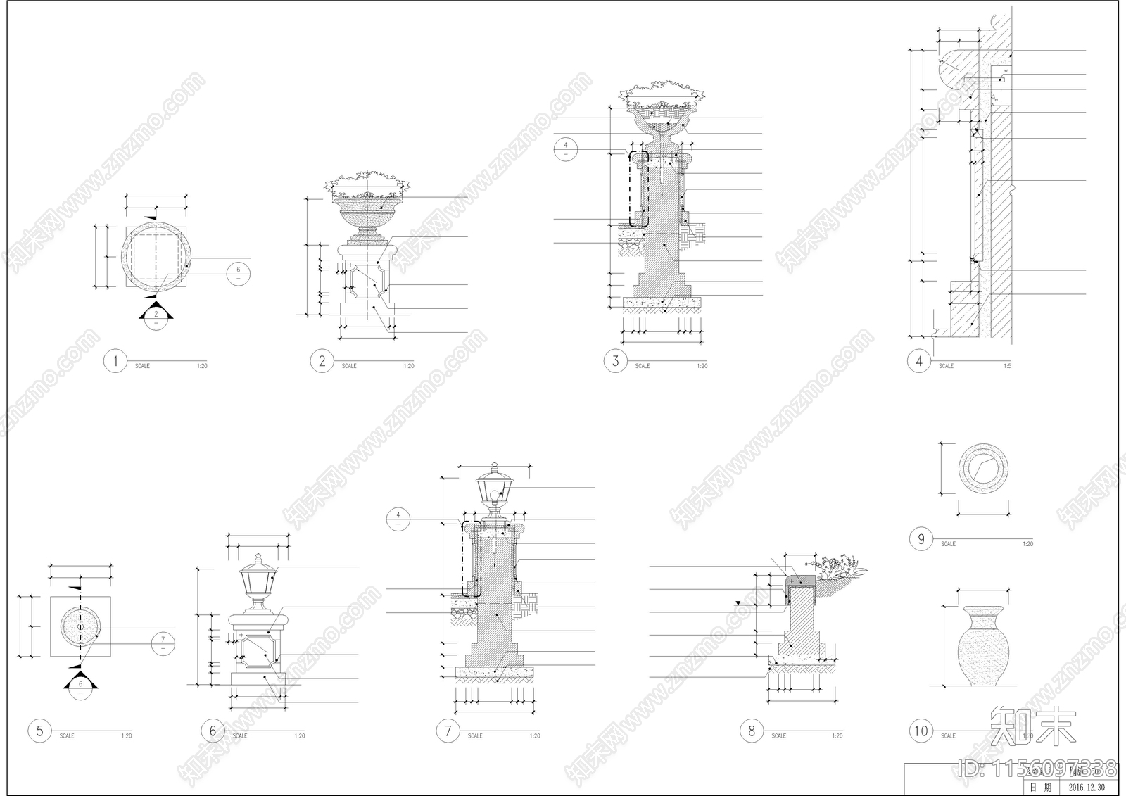 现代田园自建私家别墅花园园cad施工图下载【ID:1156097338】