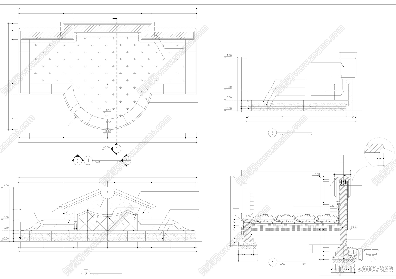 现代田园自建私家别墅花园园cad施工图下载【ID:1156097338】