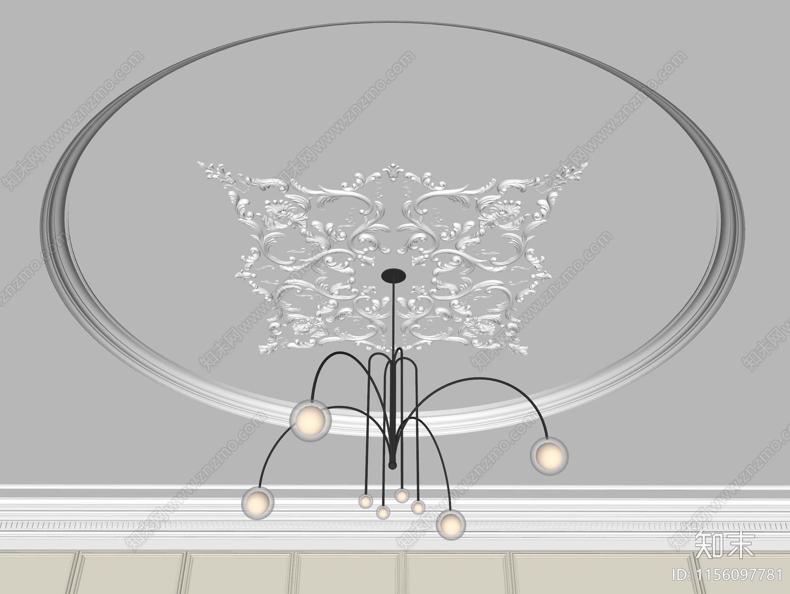 法式石膏雕花吊顶SU模型下载【ID:1156097781】
