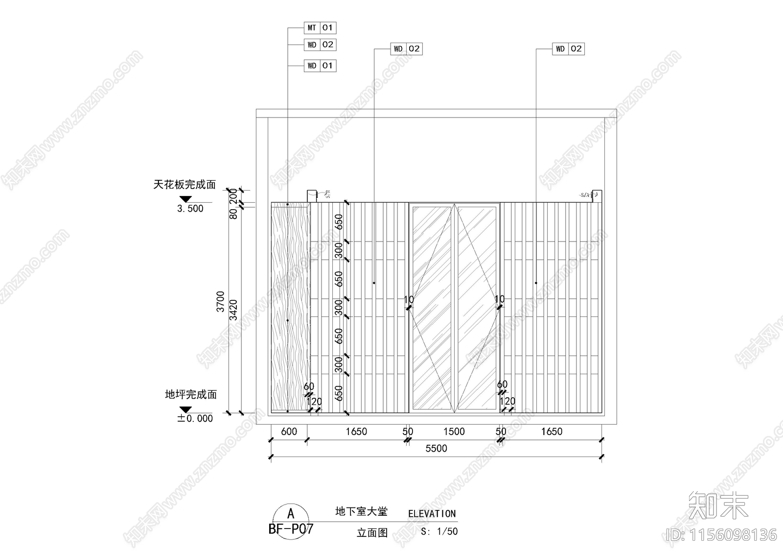 地下室大堂平立面cad施工图下载【ID:1156098136】