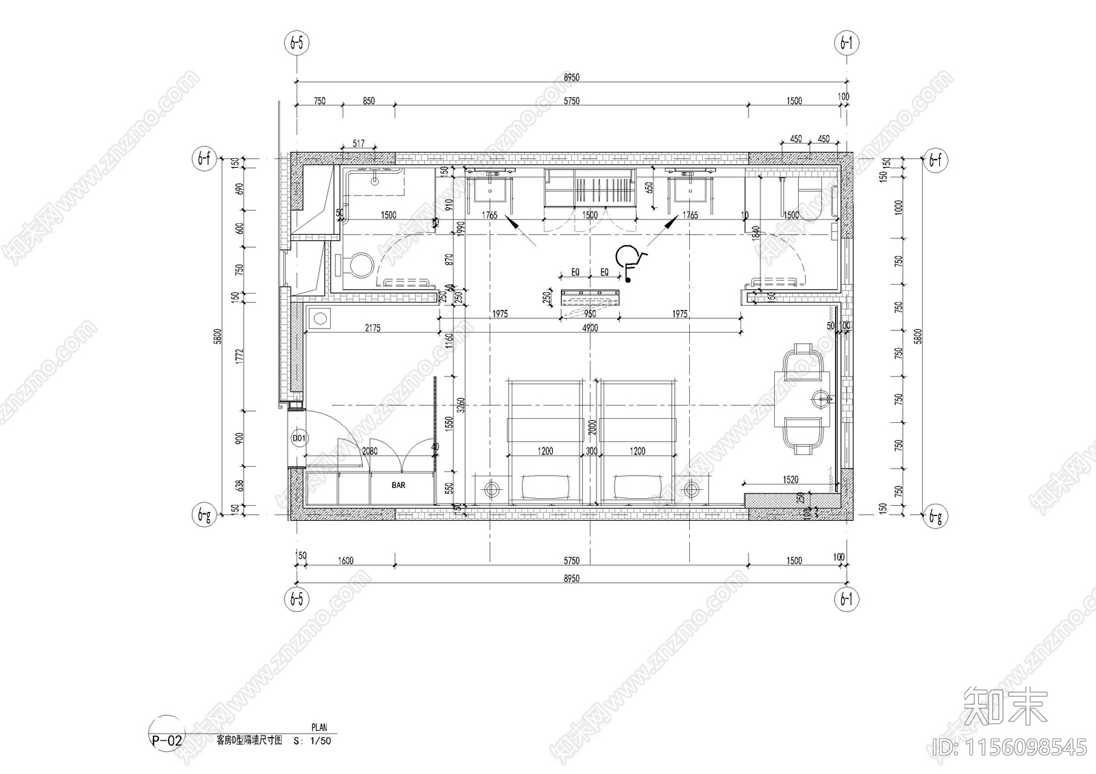 客栈残疾人客房cad施工图下载【ID:1156098545】