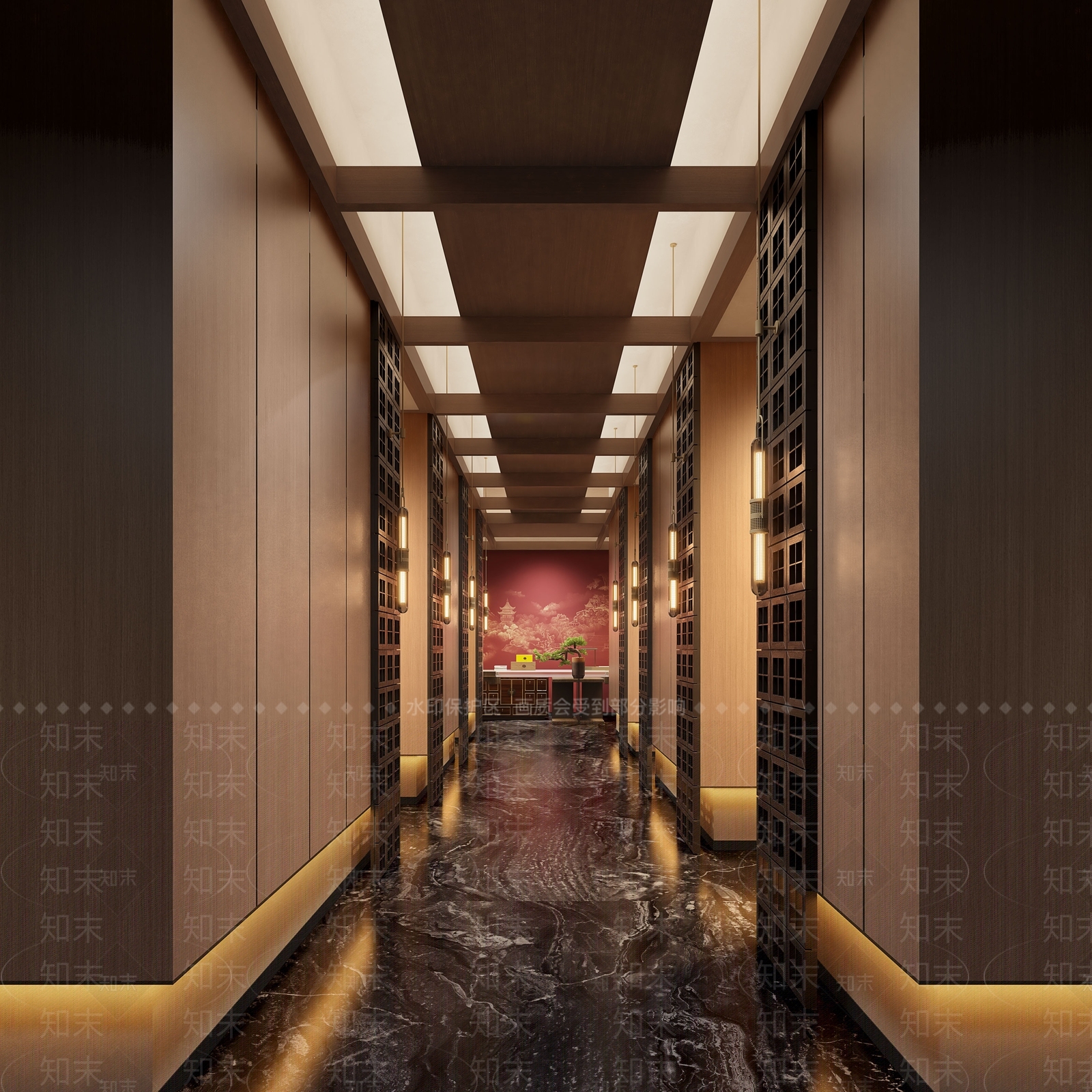 新中式酒店过道SU模型下载【ID:1156098681】