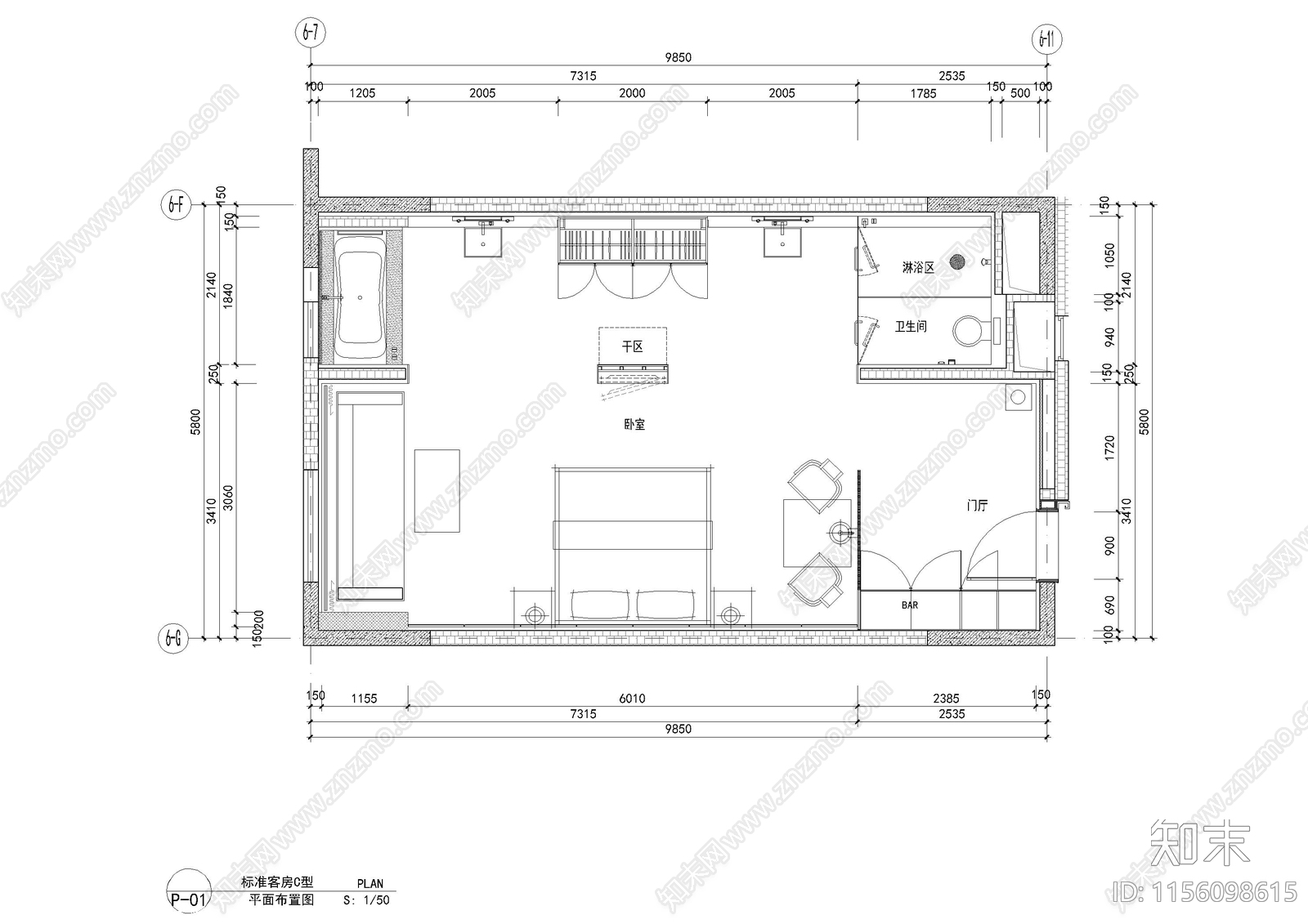 客栈大床房客施工图下载【ID:1156098615】