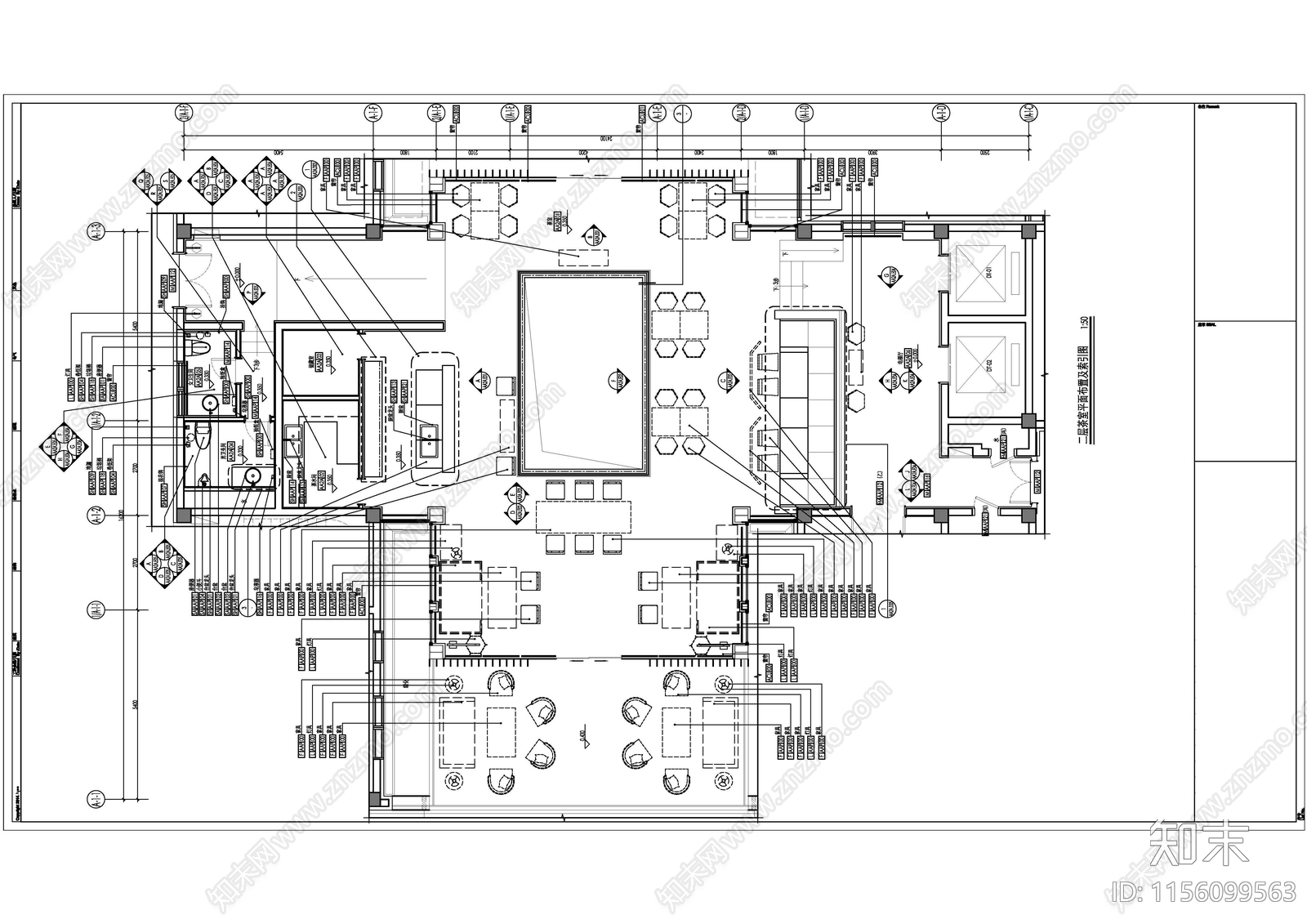 精品茶楼cad施工图下载【ID:1156099563】