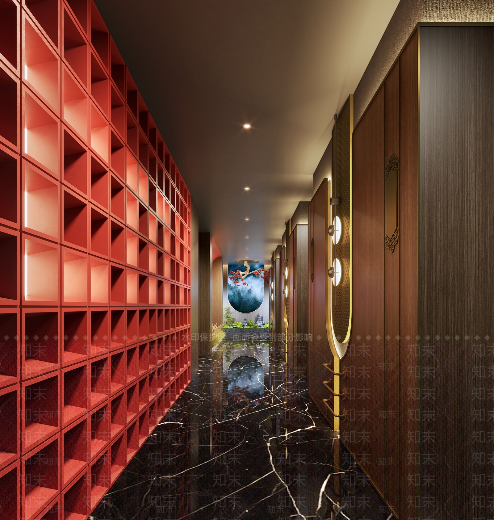 新中式酒店走廊SU模型下载【ID:1156100597】
