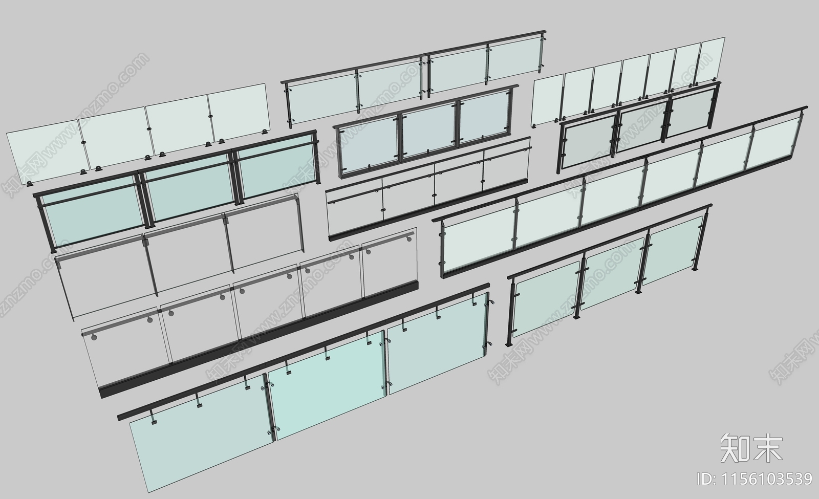 现代玻璃栏杆SU模型下载【ID:1156103539】