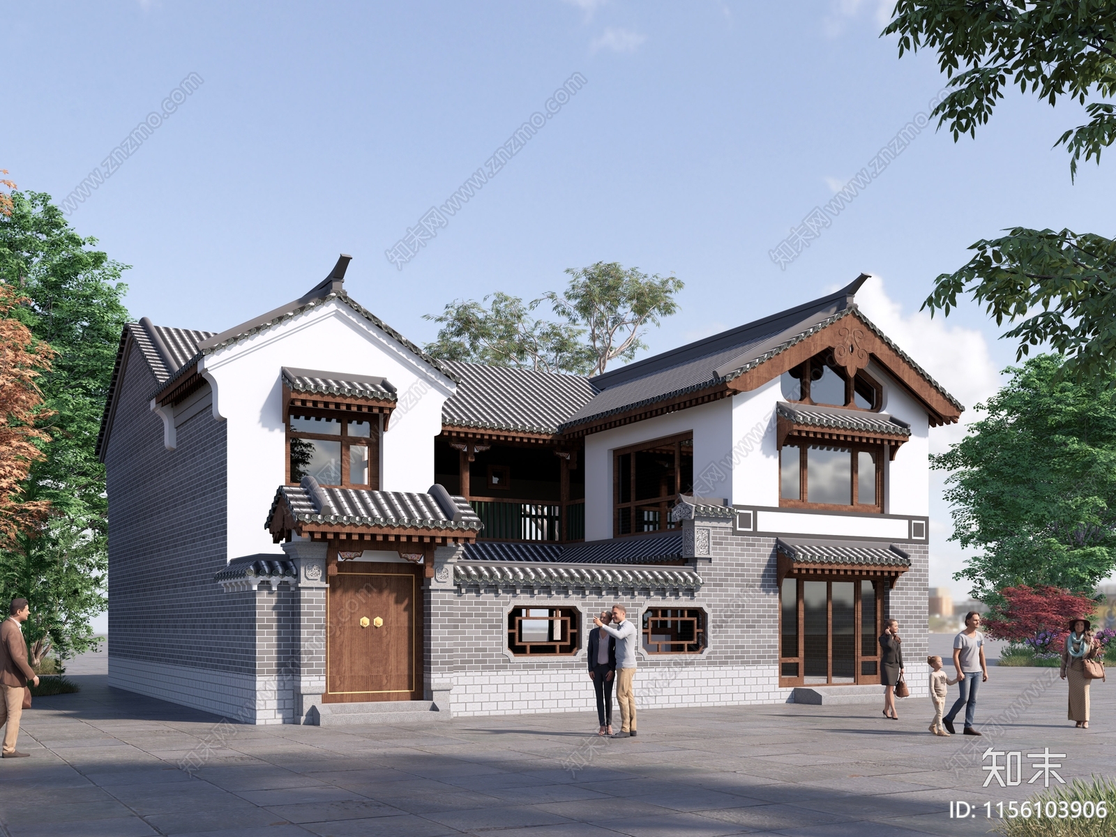 中式四合院建筑SU模型下载【ID:1156103906】