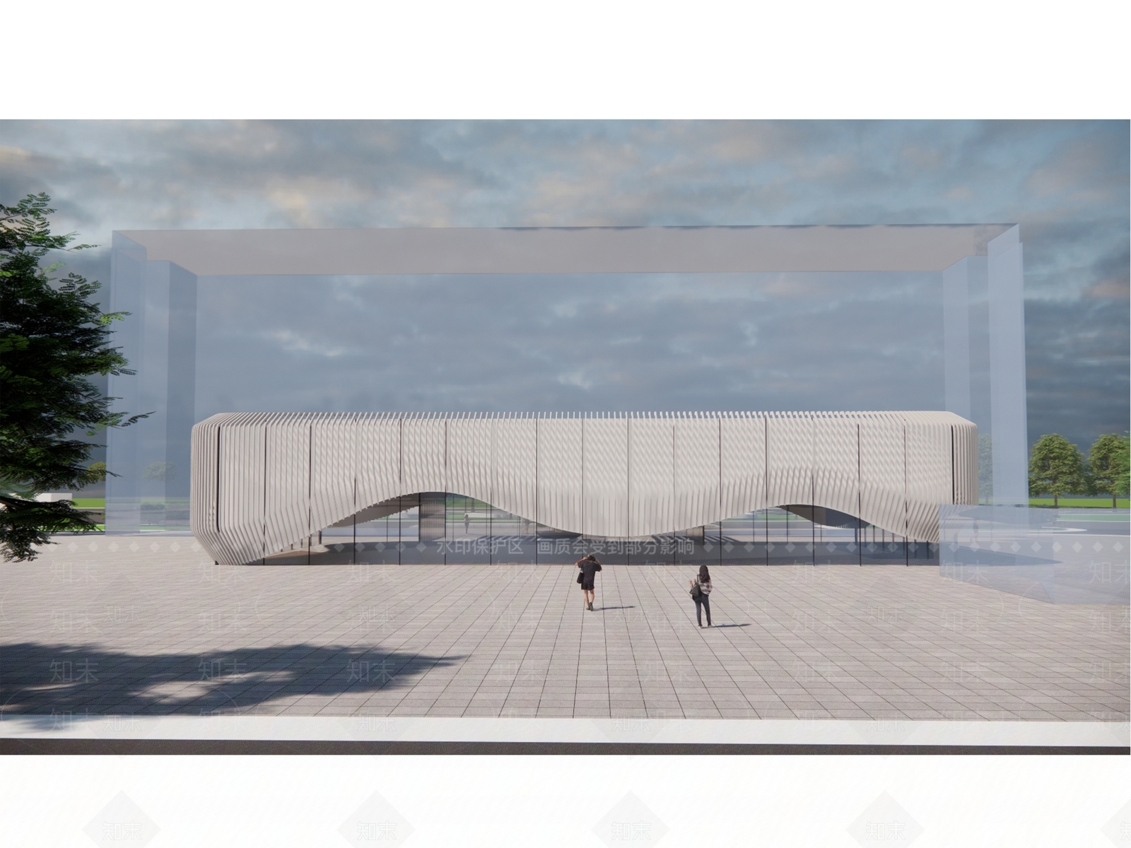 现代表皮展览馆建筑SU模型下载【ID:1156103993】