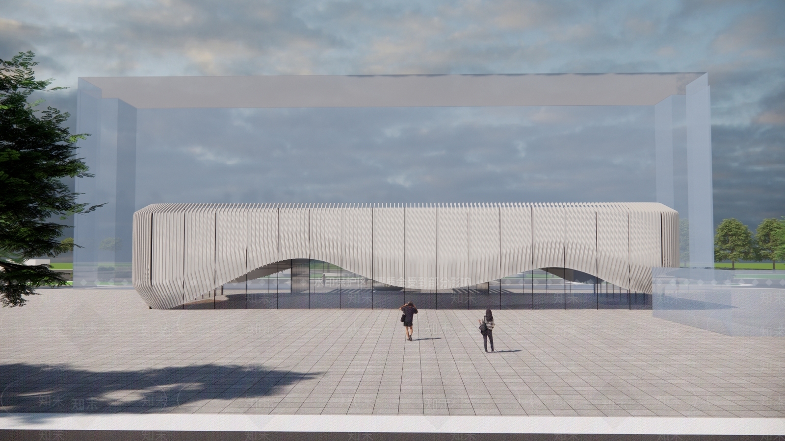 现代表皮展览馆建筑SU模型下载【ID:1156103993】