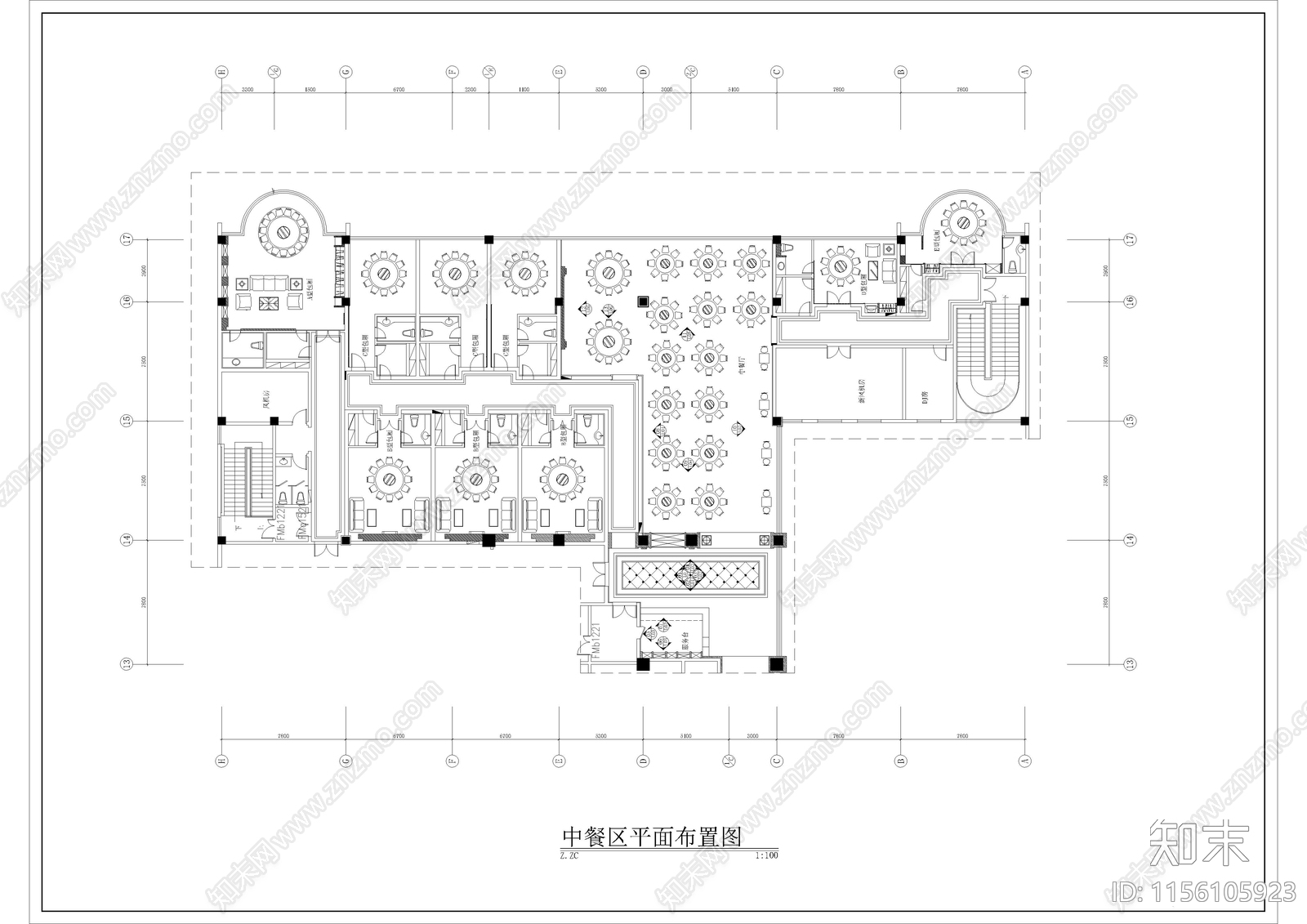 1050㎡中餐厅餐饮空间cad施工图下载【ID:1156105923】